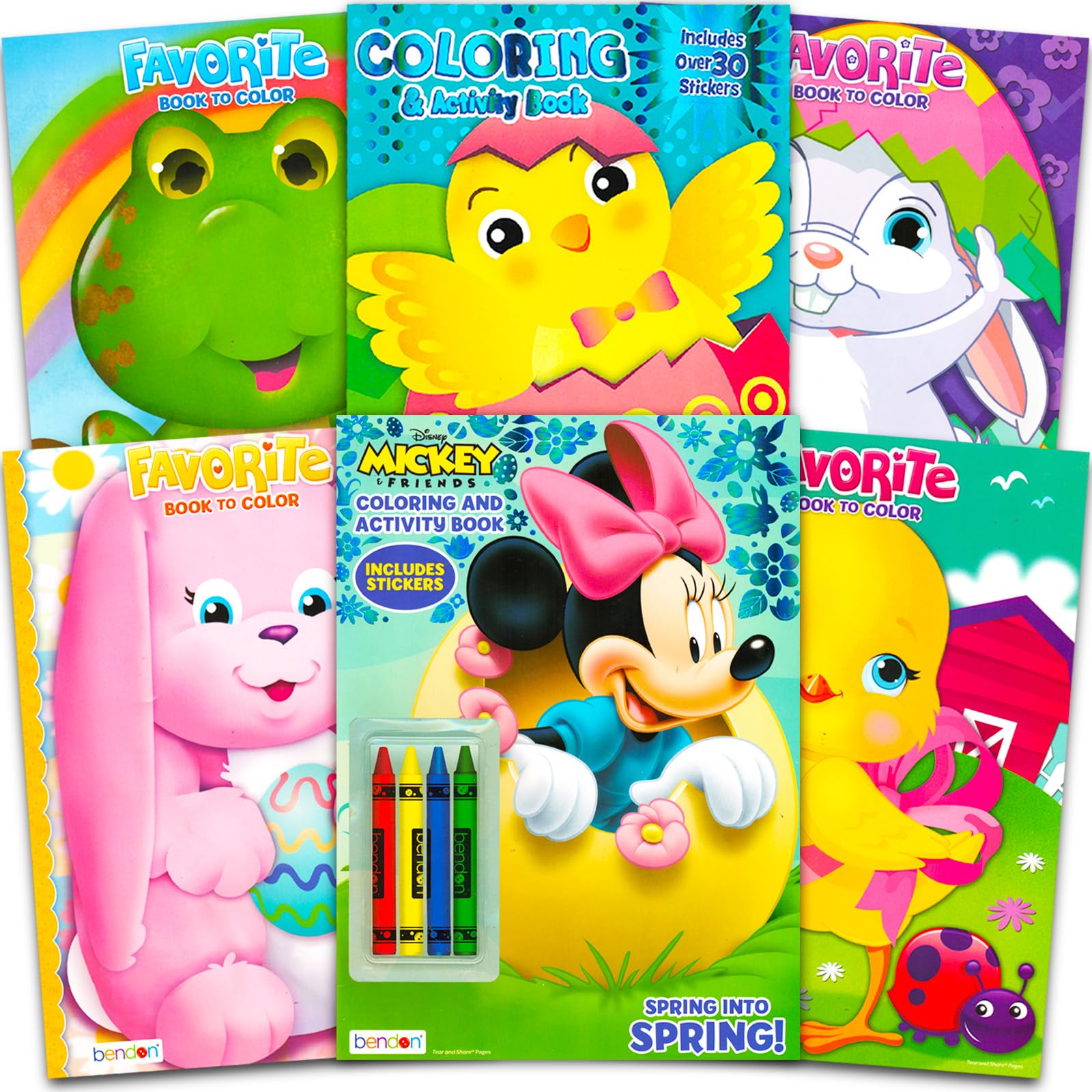 Easter Coloring Books Bulk Pack - 6 Kids Easter Activity Books with Stickers, Jumbo Crayons & Fun Games (Non-Repeating) | Easter Basket Stuffers, Classroom Activities & Party Favors