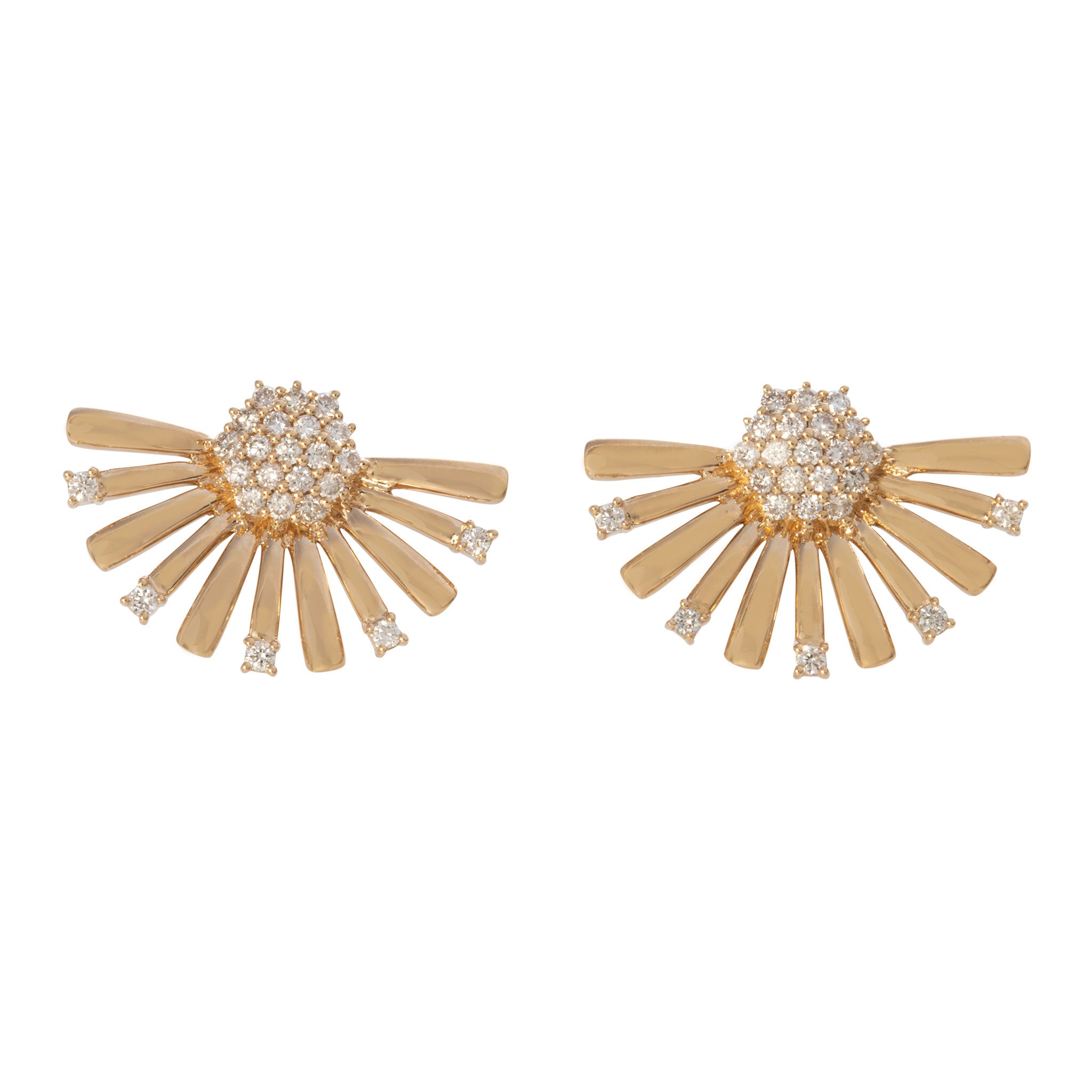 14K Yellow Gold Diamond Cluster Fan Earrings - Elegant Dangle Earrings for Women, Perfect for Weddings, Parties & Special Occasions