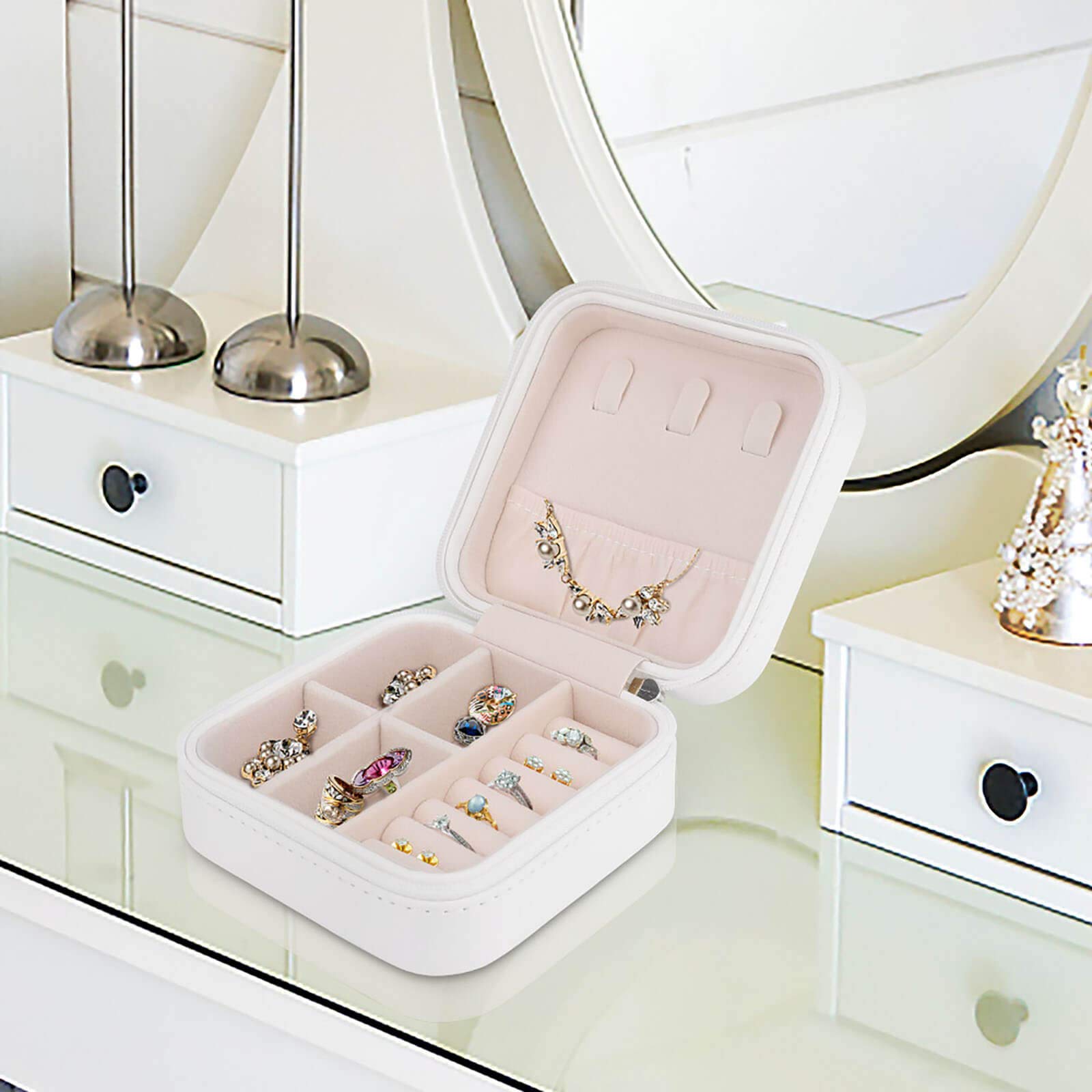 Elegant PU Jewelry Box - Portable Travel Organizer for Rings, Earrings, Necklaces & Bracelets | Perfect for Home Storage, Gift Giving & Travel Accessories