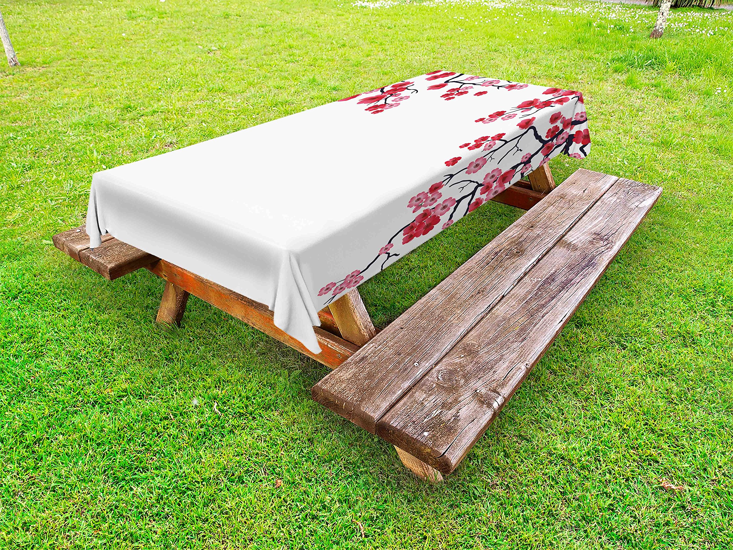 Ambesonne Floral Outdoor Tablecloth - Traditional Sakura Blossom Print, Washable Picnic Table Cover 58
