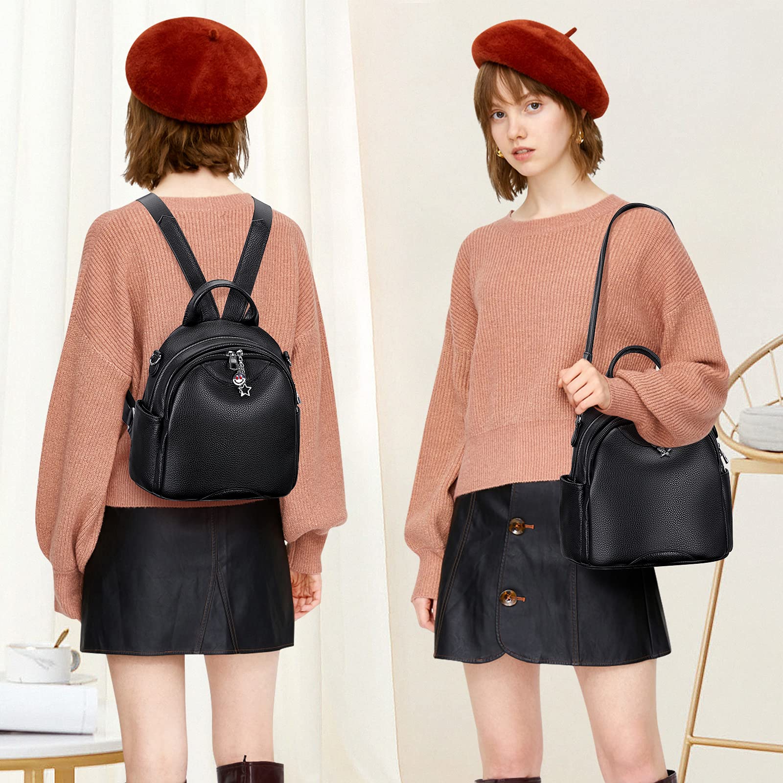 ALTOSY Soft Genuine Leather Backpack for Women - Small Convertible Backpack Purse Shoulder Bag - Stylish & Durable Ladies Handbag for Work, Travel & Everyday Use
