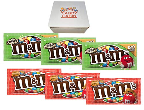 M&M's Chocolate Candy Pouches - 6 Pack (Crispy & Peanut Butter) by Candy Cabin | Bulk Candy for Parties, Halloween Treats & Office Snacks