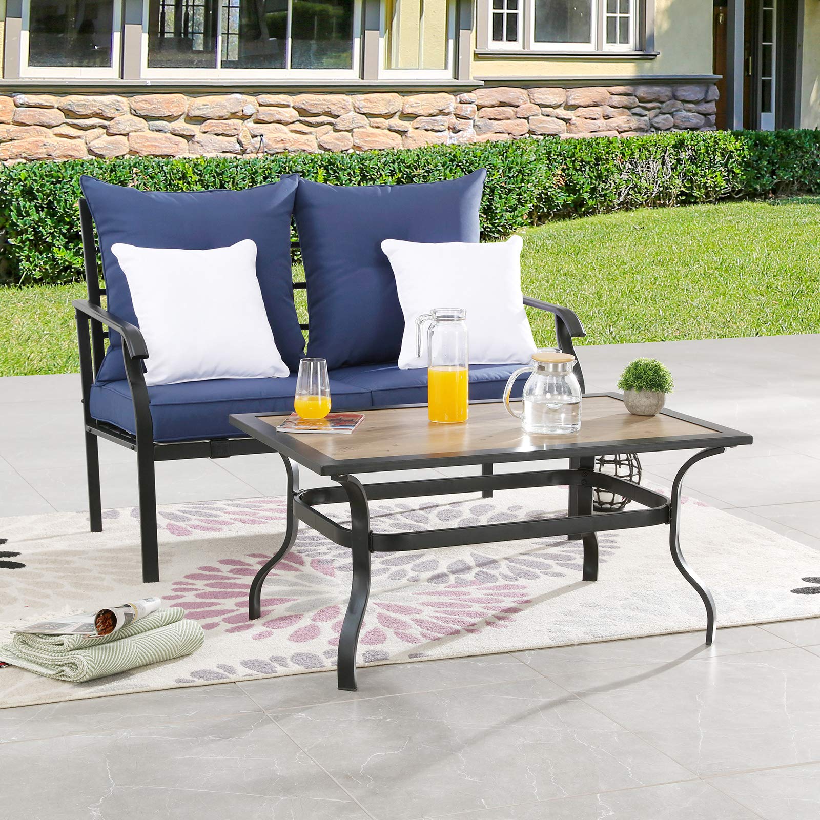 2-Piece Patio Set with Loveseat, Cushions & Coffee Table - Outdoor Metal Conversation Furniture for Garden, Backyard, Porch (Blue) | Perfect for Relaxing, Entertaining & Enjoying Summer Evenings