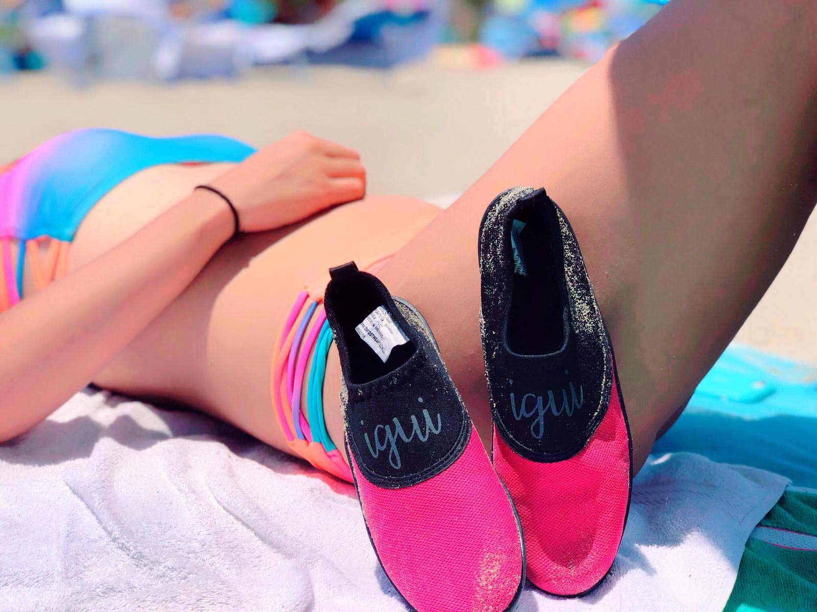 **Pink & Black Diamond Water Shoes for Women - Non-Slip Aqua Shoes for Beach, Pool, Surfing & Water Sports (1 Pair)**