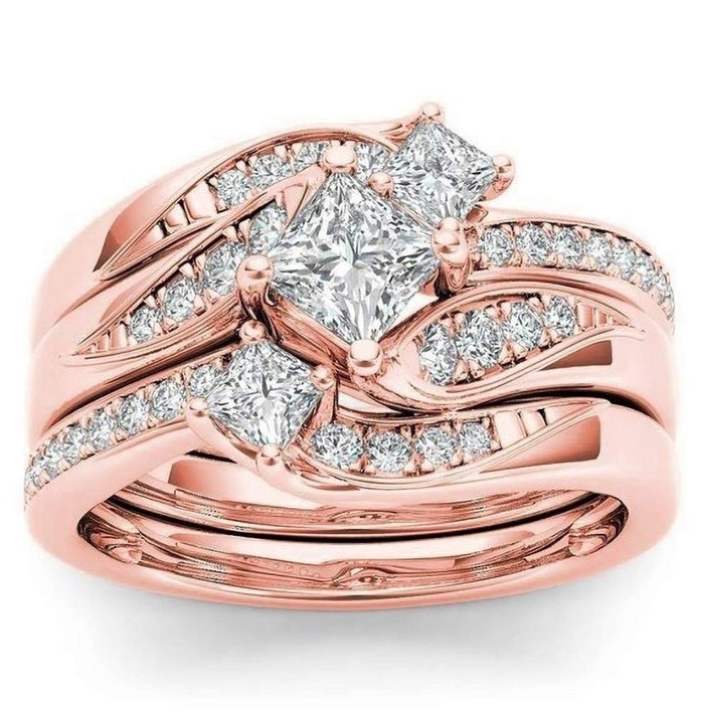 MLKJXD Rose Gold Diamond Ring for Women - Natural White Diamond Wedding Band, Romantic Valentine's Day Jewelry Gift for Her | Perfect for Engagement, Anniversary & Special Occasions