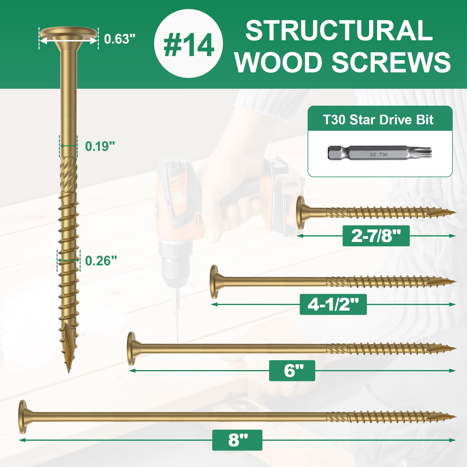 6 Inch Heavy-Duty Outdoor Deck Screws - 50Pcs Star Drive Decking Wood Screws - Rust Resistant Timber Screws for Decking, Fencing & Landscaping (#14 x 6 Tan) - Perfect for Wooden Decks, Pergolas & Outdoor Furniture Construction