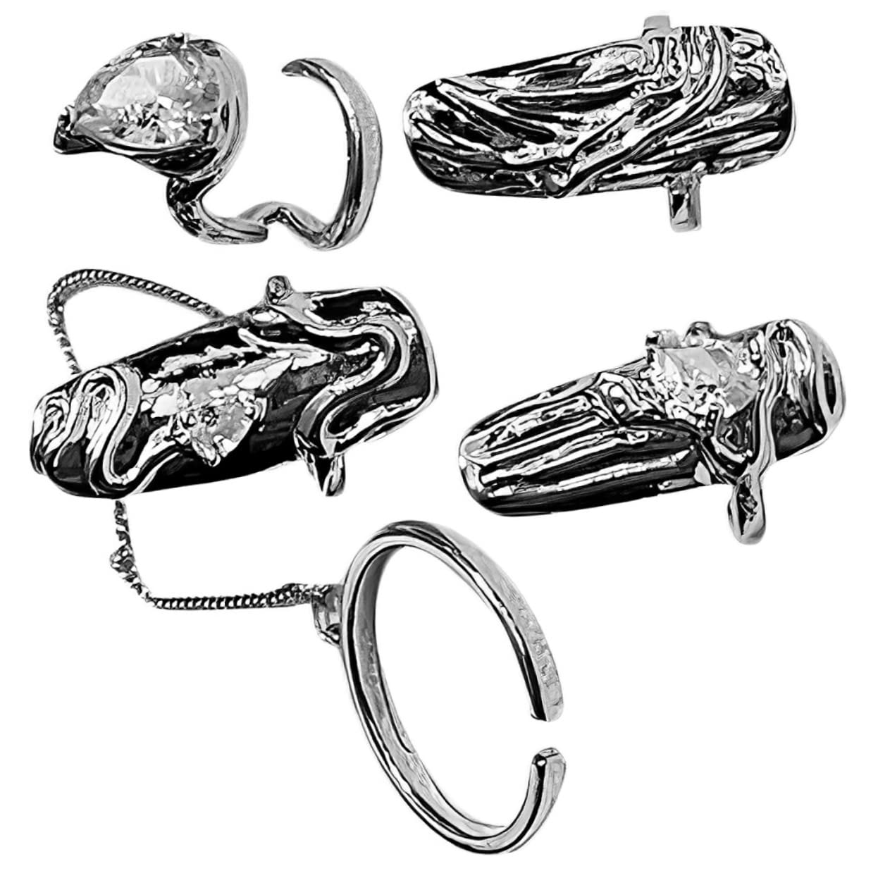 FOMIYES 4pcs Nail Rings for Women - Rhinestone Nail Art Decorations, Gothic Metal Charms Nail Jewelry for Manicure | Perfect for Halloween, Gothic Parties, Nail Salon & DIY Nail Art Designs
