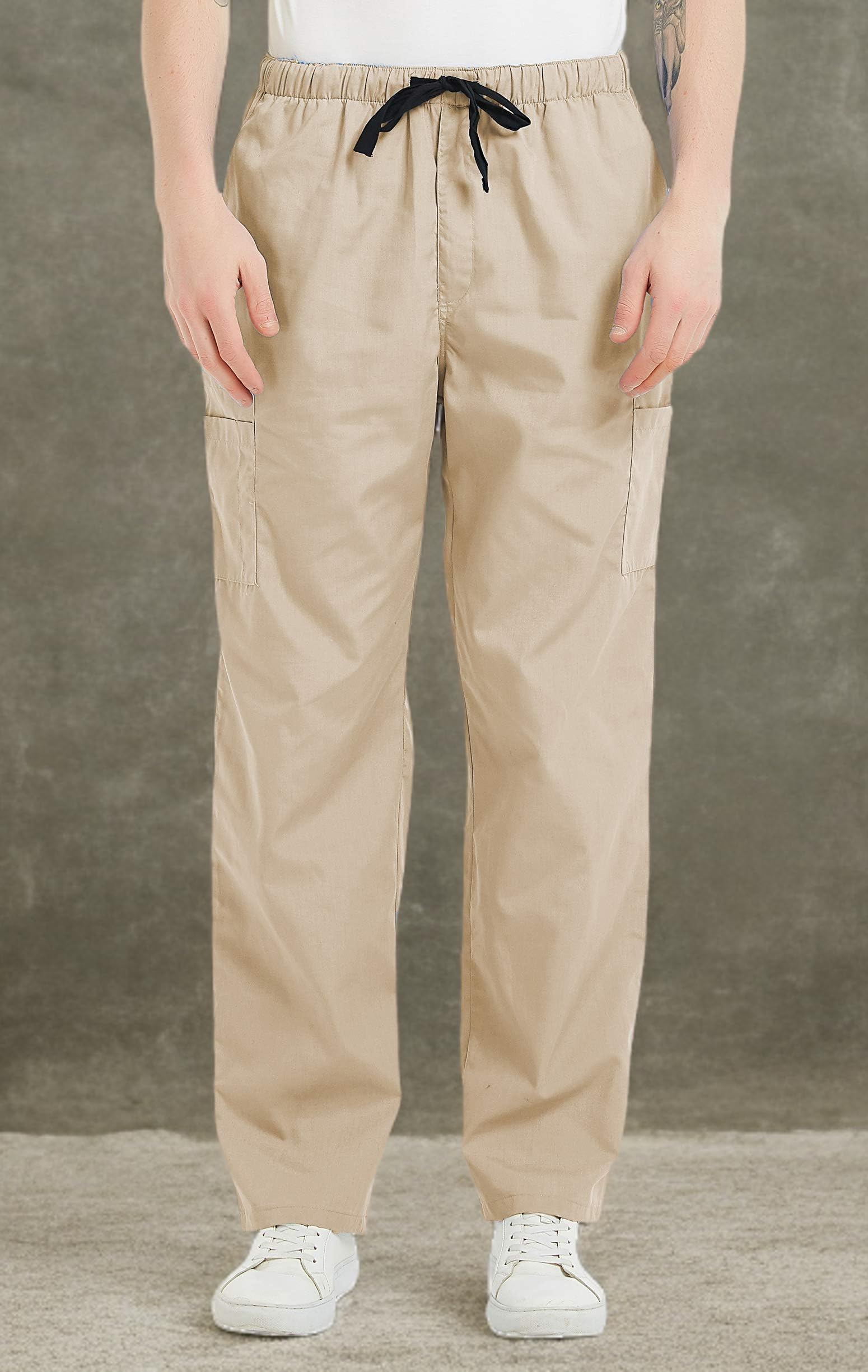 VOGRYE Men's Scrub Pants with 7 Pockets Waistband - Anti-Wrinkle Medical Scrubs for Doctors & Nurses - Comfortable Work Pants for Healthcare Professionals