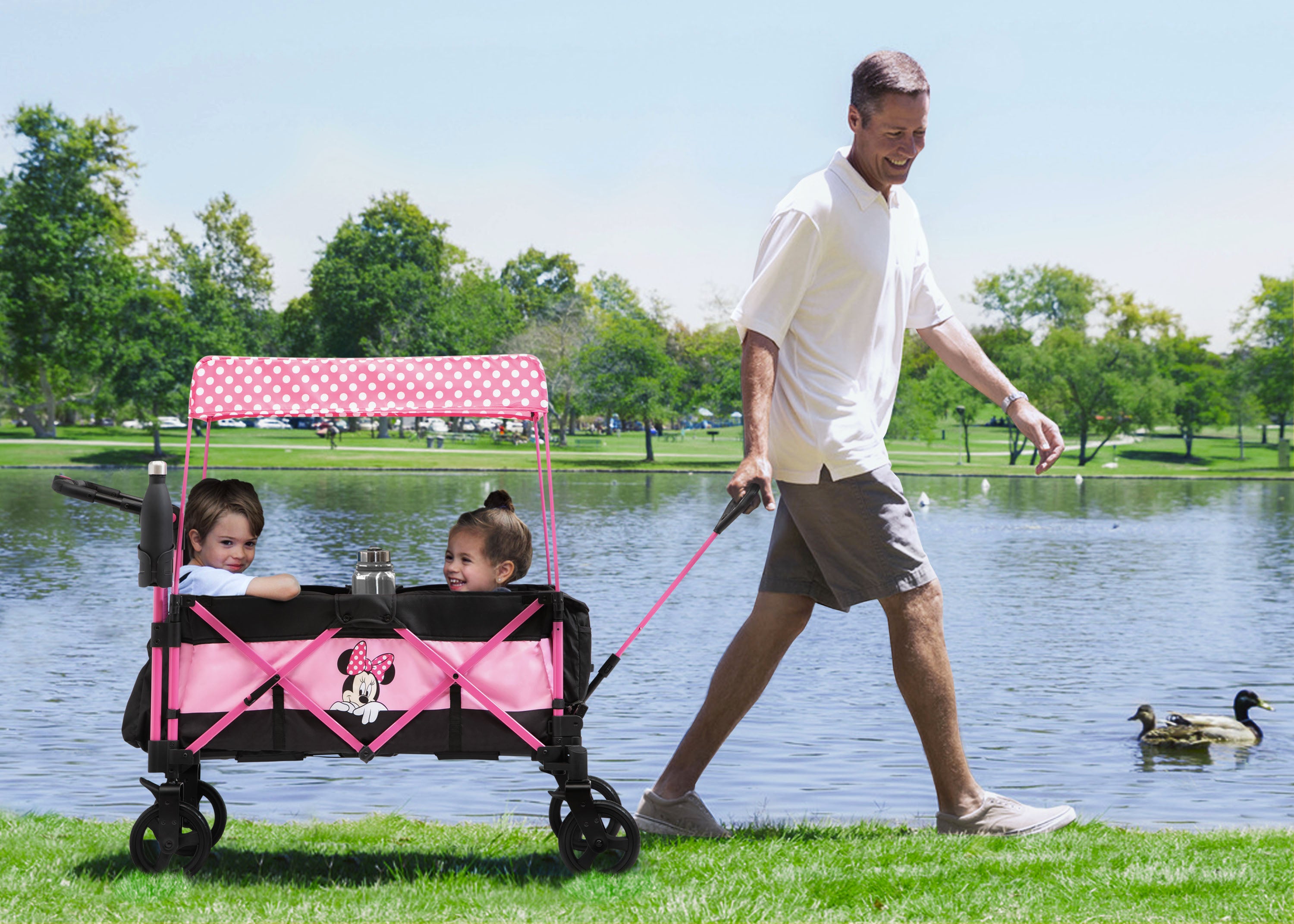 Disney Minnie Mouse Stroller Wagon for Kids - Lightweight Foldable Baby Stroller with Canopy | Perfect for Park Outings, Shopping & Travel