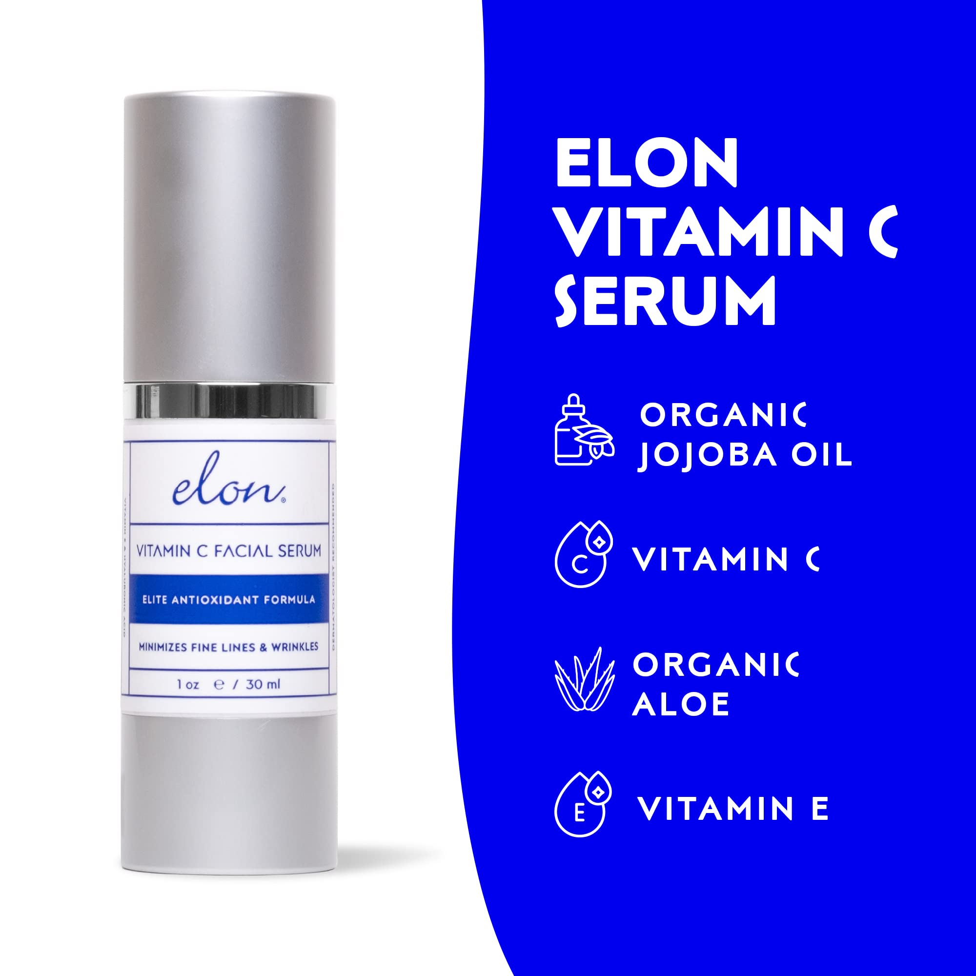 Elon Vitamin C Serum for Face - Anti Aging Serum to Reduce Fine Lines & Wrinkles, Improve Skin Texture & Boost Collagen - 1 oz | Brightening Facial Serum for Day & Night Use, Perfect for Dry & Dull Skin Care Routine