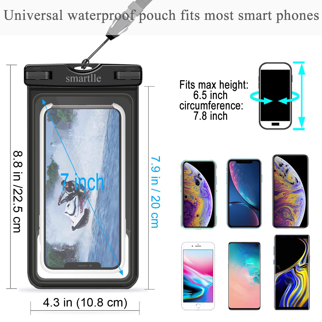 Waterproof Phone Pouch 2 Pack - Universal Floating Dry Bag Case for iPhone 15 14 13 12 Pro Max XR XS 8 7 6 Plus SE & Samsung Galaxy S24 S22 S21 S9 A J Note (Up to 7