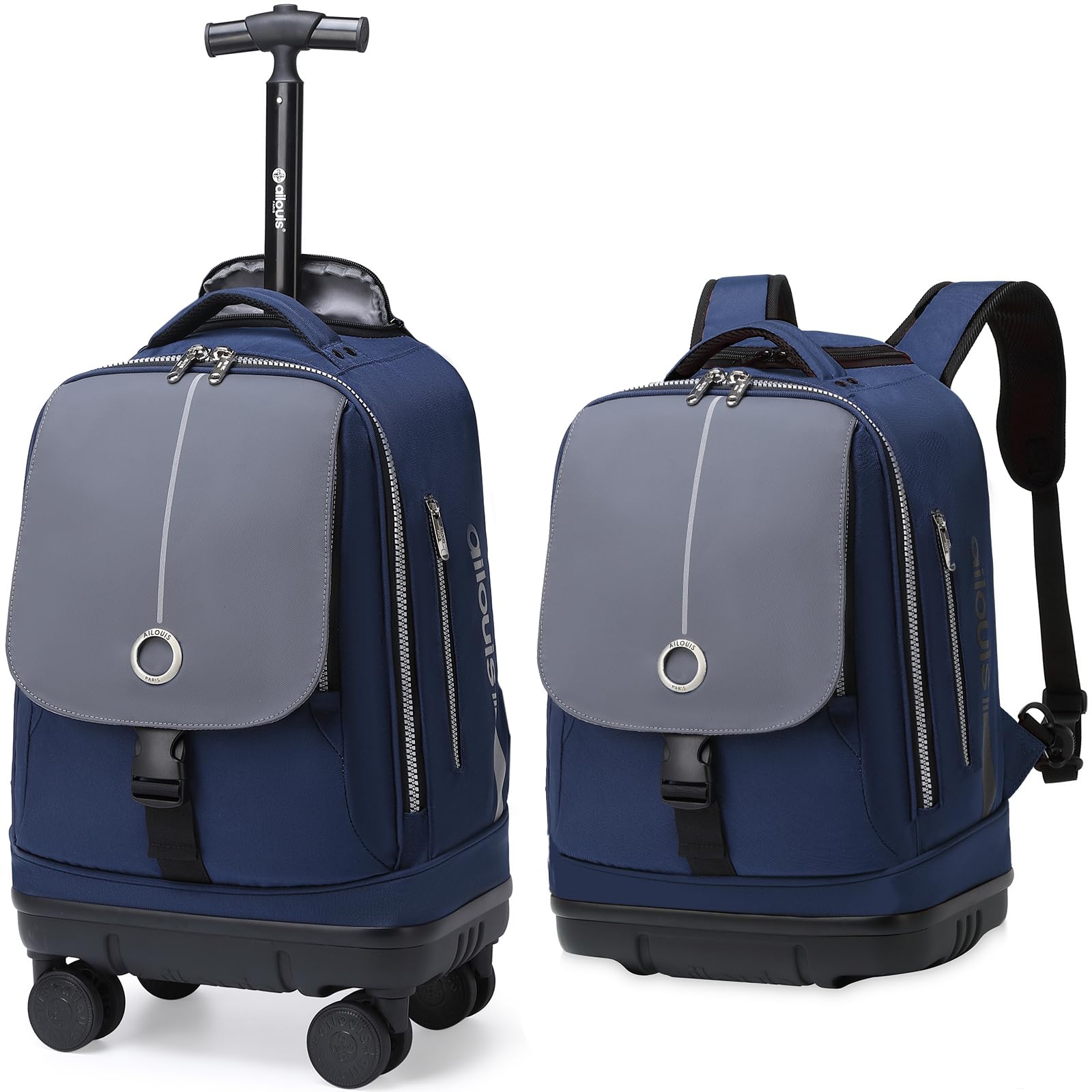 18 Inch Rolling Backpack with Detachable Wheels - Waterproof Wheeled Laptop Bag for Men & Women | Perfect for Travel, Commuting & Business Trips