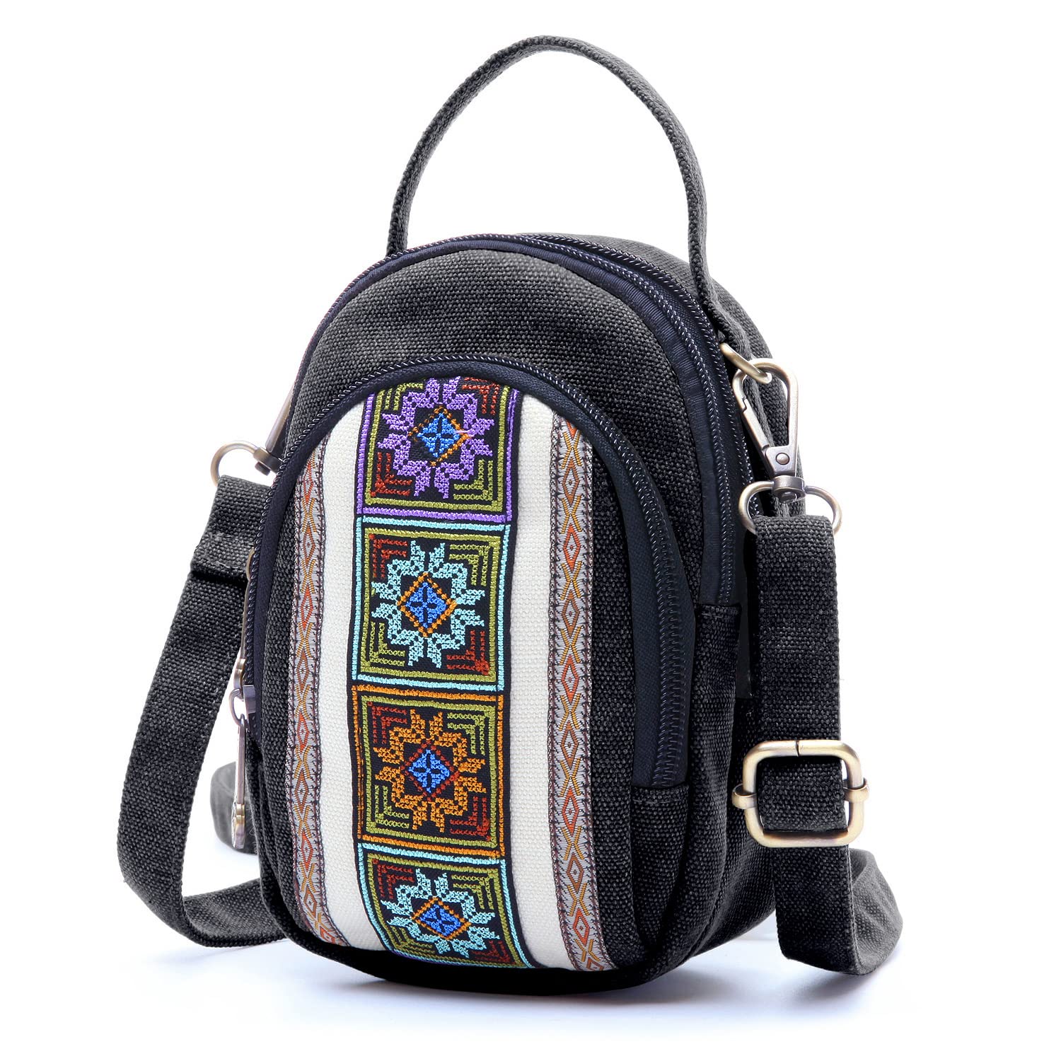 Women's Embroidered Canvas Crossbody Bag - Small Cell Phone Purse with Wallet Pouch | Perfect for Everyday Use, Travel & Shopping