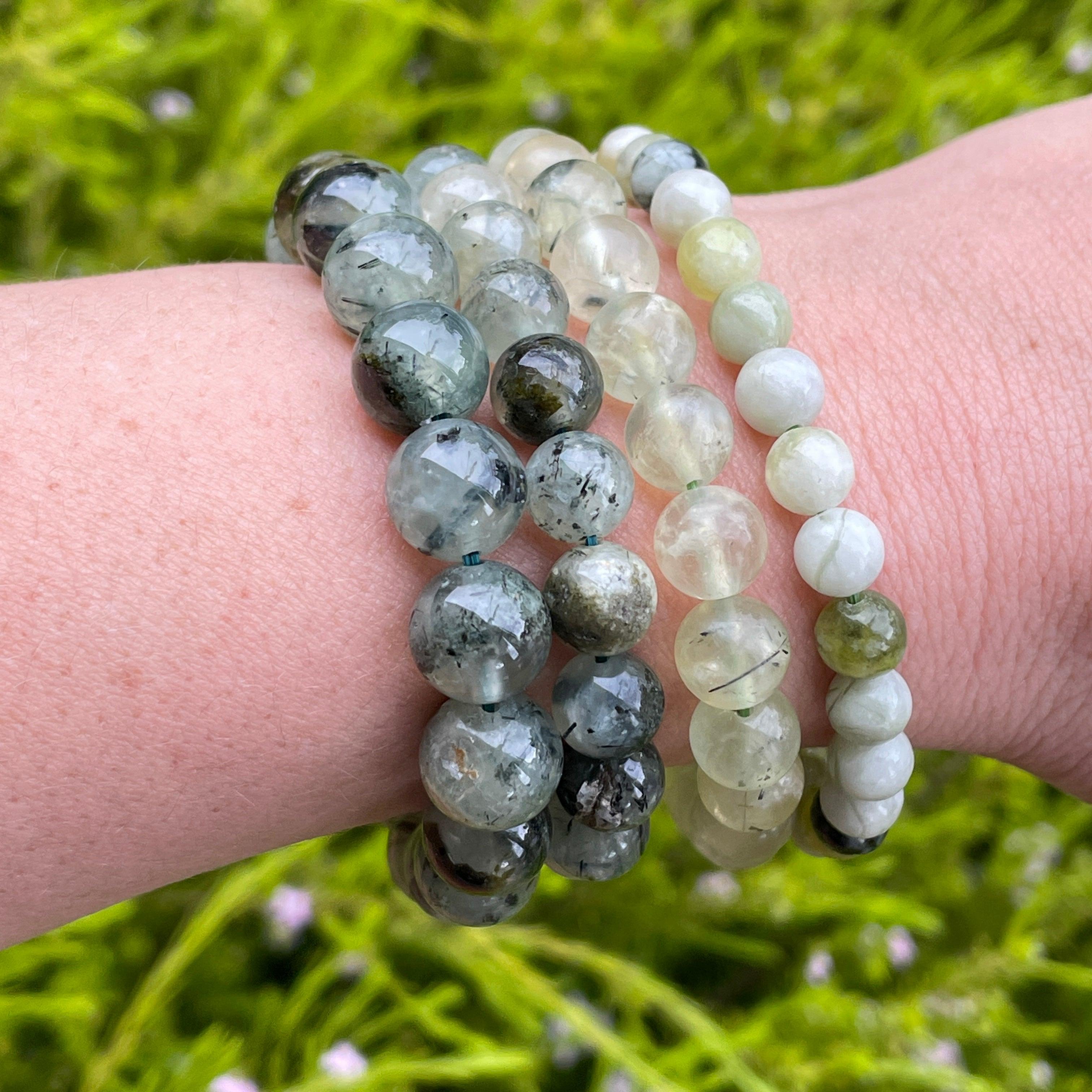Natural Prehnite and Epidote Gemstone Bracelet for Women - Healing Crystal Jewelry for Meditation, Energy Balancing & Spiritual Wellness