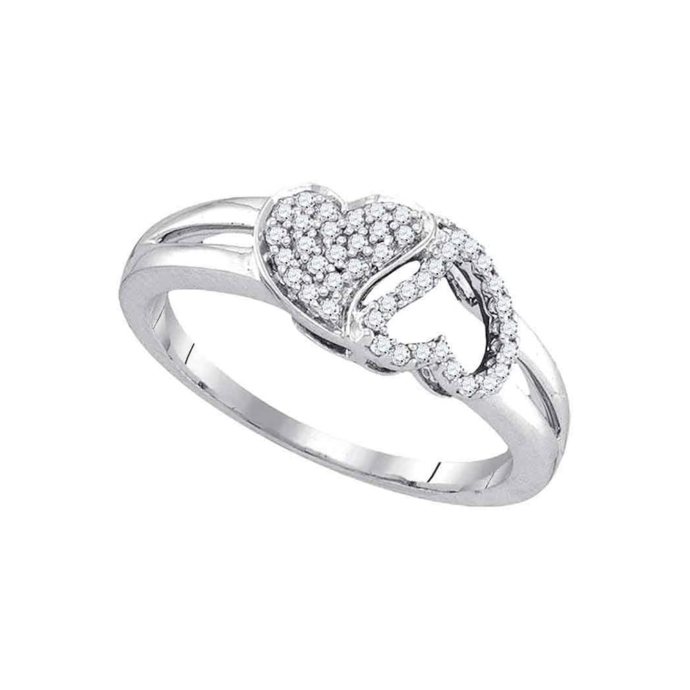 10K White Gold Women's Round Diamond Double Heart Ring - 1/5 CTTW - Elegant Gift for Anniversary, Valentine's Day & Proposal