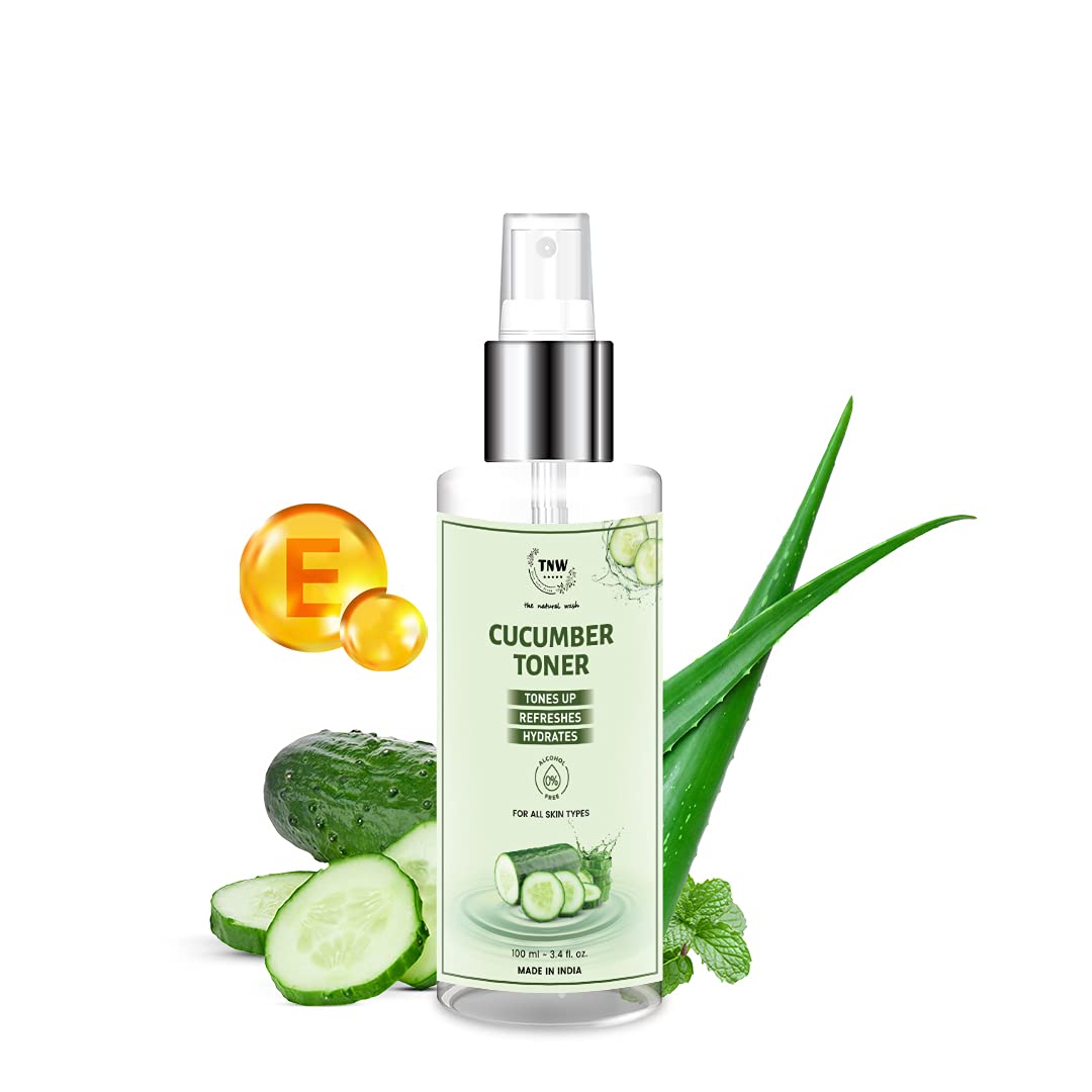 TNW THE NATURAL WASH Cucumber Toner 100ml - Soothing Facial Toner with Cucumber Extract & Vitamin E for Acne-Prone Skin | Reduces Inflammation, Controls Oil & Removes Makeup | Hydrating Face Toner for Men & Women | Perfect for Daily Skincare Routine & Post-Workout Refresh