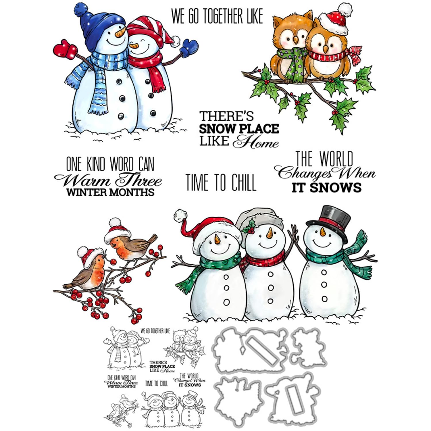 Snowman Stamps and Dies Set for Card Making - Christmas, DIY Scrapbooking, Greeting Cards, Paper Crafts (300+ Designs) - Perfect for Holiday Albums, Birthday Cards & Festive Projects