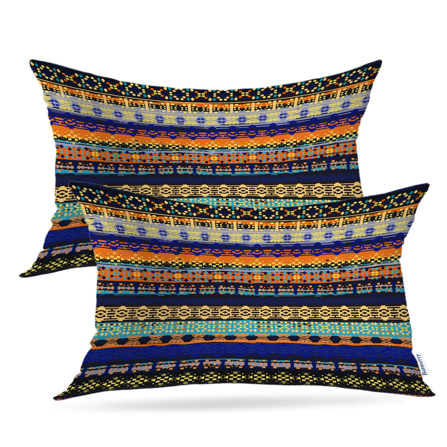 Batmerry Traditional Ethnic Pillow Covers Set of 2 - 12x20 Inch Boho Abstract Print Square Throw Pillows for Sofa & Bed Decor | Double Sided Decorative Cushion Covers | Perfect for Bohemian, Farmhouse & Eclectic Home Styling