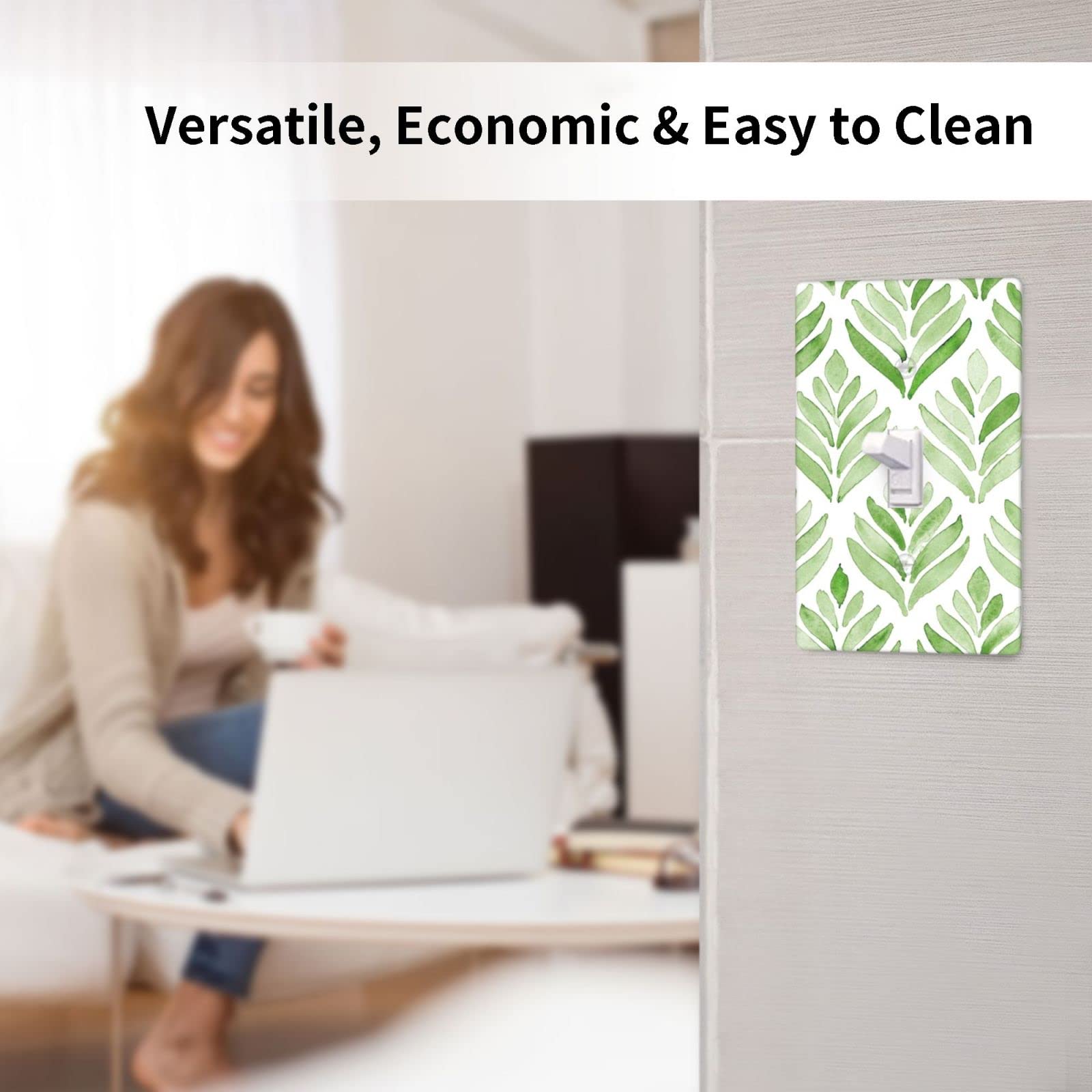 Decorative Leaves Green Light Switch Cover - Single Toggle Wall Plate (4.5 x 2.76 Inch) for Kitchen, Bathroom & Bedroom - Stylish 1 Gang Switch Plate for Home Decor & Interior Design