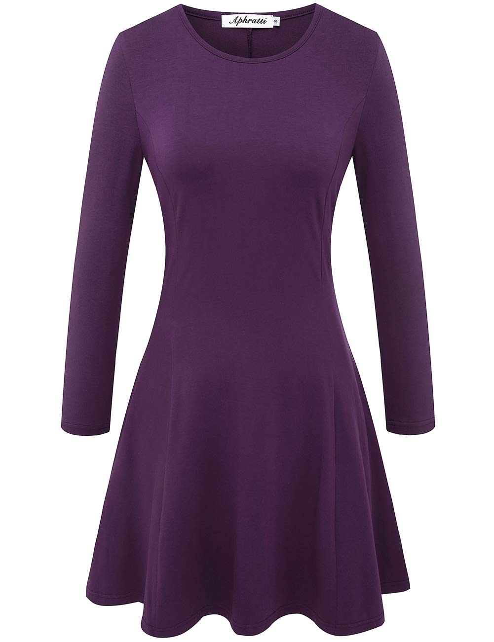 Aphratti Women's Long Sleeve Spring Dress - Casual Crew Neck A-Line Fit and Flare Skater Dress for Everyday Wear | Office, Dating, Party Outfits