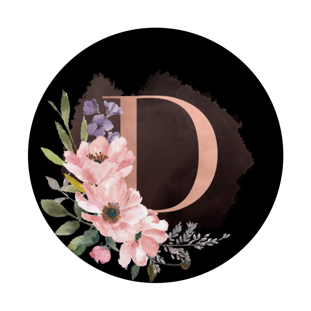 Rose Pink Lilac Blush Flowers Black Monogram Letter D - Personalized Floral Initial Home Decor for Bedroom, Nursery & Wedding