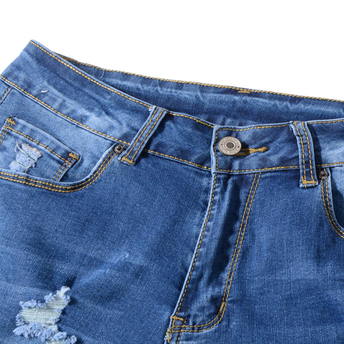 Vanberfia Women's Stretchy Denim Mid Rise Jean Shorts with Pockets - Comfortable High Waist Denim Shorts for Summer, Casual Wear, Beach & Outdoor Activities
