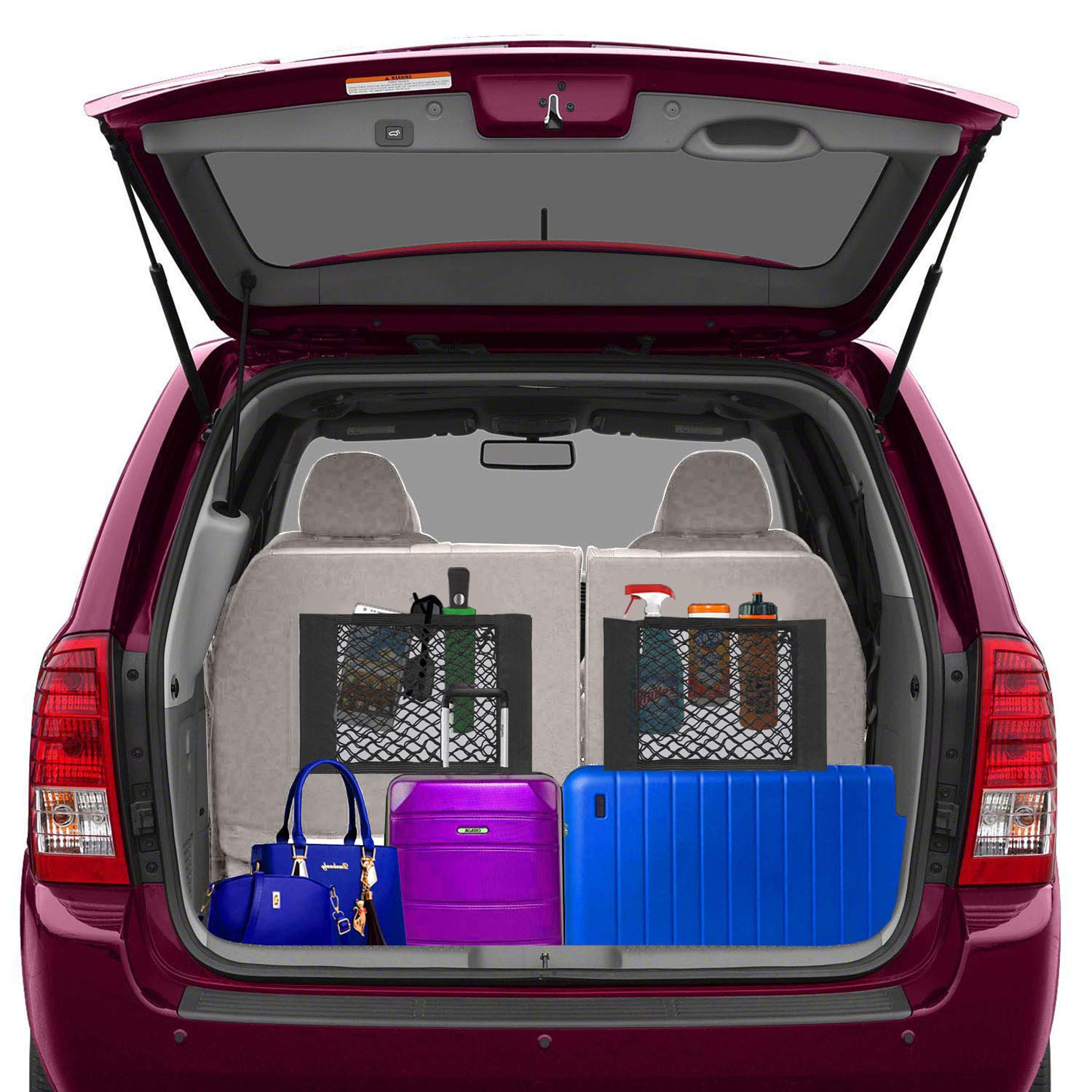 Lebogner 2-Pack Car Storage Net Organizer - Mesh Stick-On Cargo Pouch & Bungee Netting for Trunk, Seat Back, Suitcases | Elastic Vehicle Storage Solution for Road Trips, Camping & Daily Commute