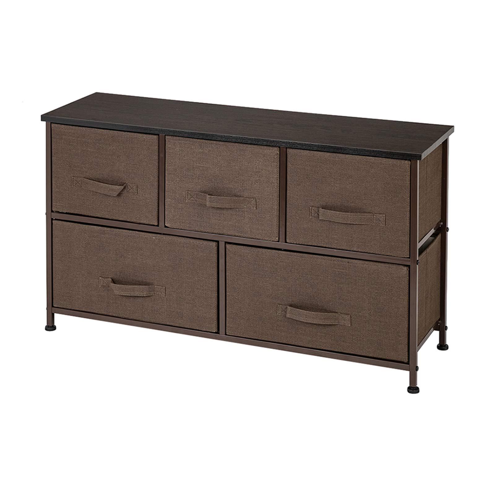 5-Drawer Fabric Dresser Organizer - 2-Tier Wide Closet Storage Tower for Bedroom, Dorm, Living Room | Space-Saving Multi-Use Organizer for Clothes, Toys & Accessories | Brown Dresser for Home & Office Organization