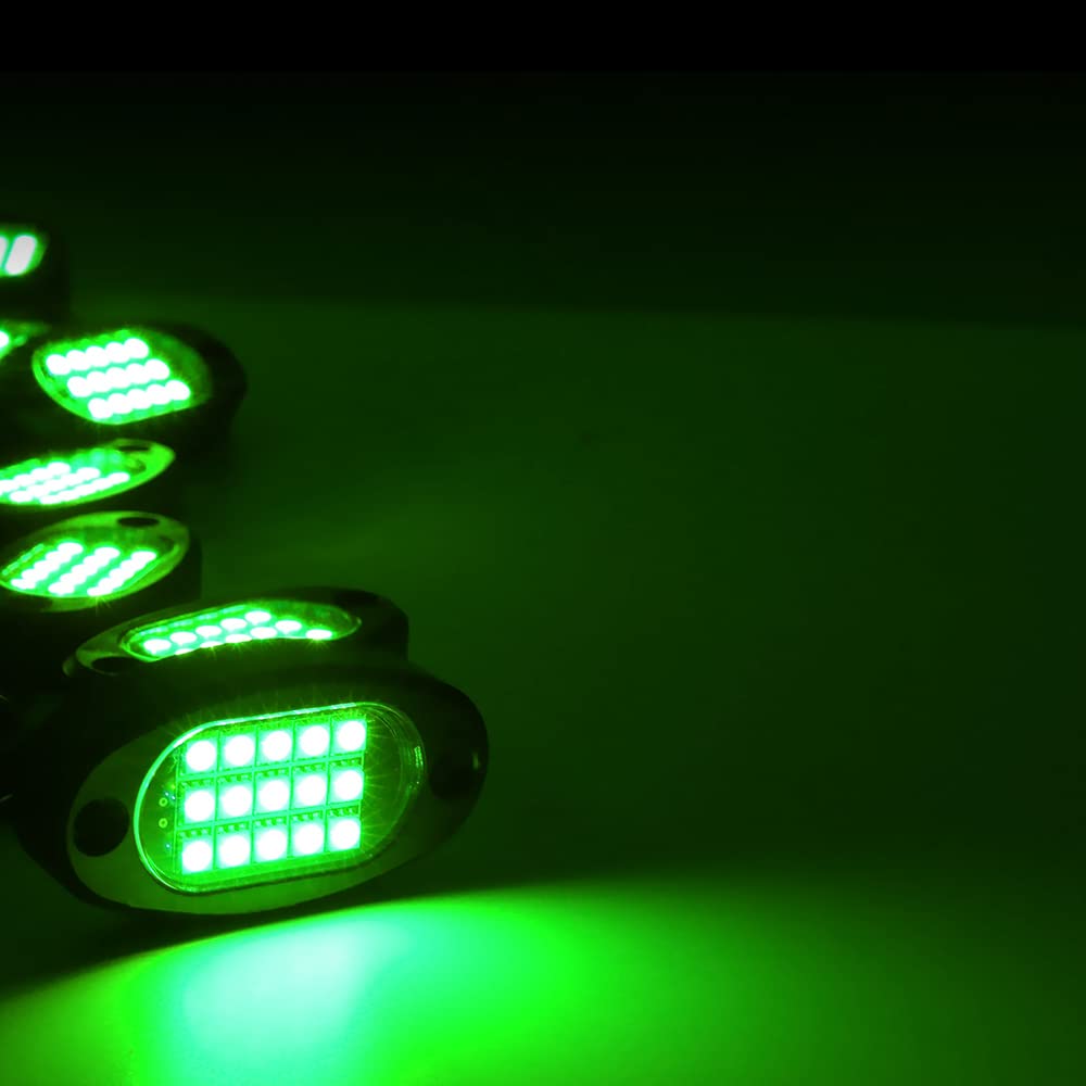 Winunite 8 Pods Quick Connect Green Rock Lights - 4M Extension Wires Each, 15 SMD Chips, High Adhesive Stickers, IP67 Waterproof - Off-Road Lighting for Trucks, Trailers, SUVs, ATVs, UTVs & Boats - Perfect for Night Driving, Camping & Outdoor Adventures