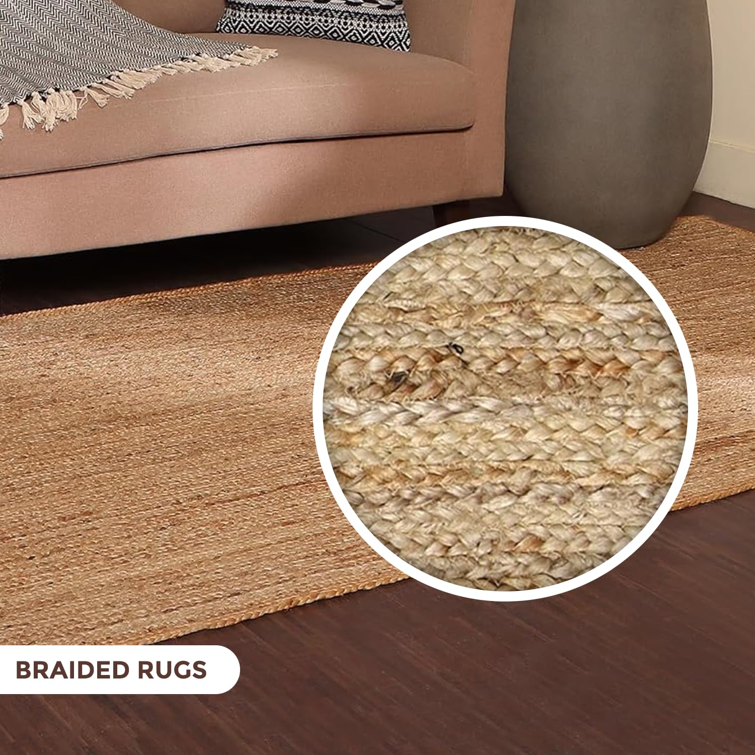 Handwoven 100% Natural Jute Rectangular Area Rug - Boho Farmhouse Decor for Bedroom, Living Room & Kitchen - Eco-Friendly Braided Floor Mat - 5'x8' Natural Fiber Rug for Cozy Home Aesthetic & Farmhouse Style