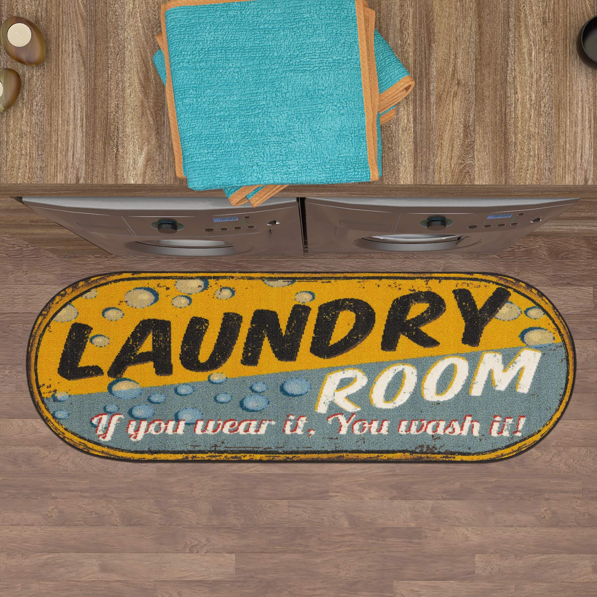 Non-Slip Rubberback Laundry Runner Rug - Machine Washable Bubbles Design 20