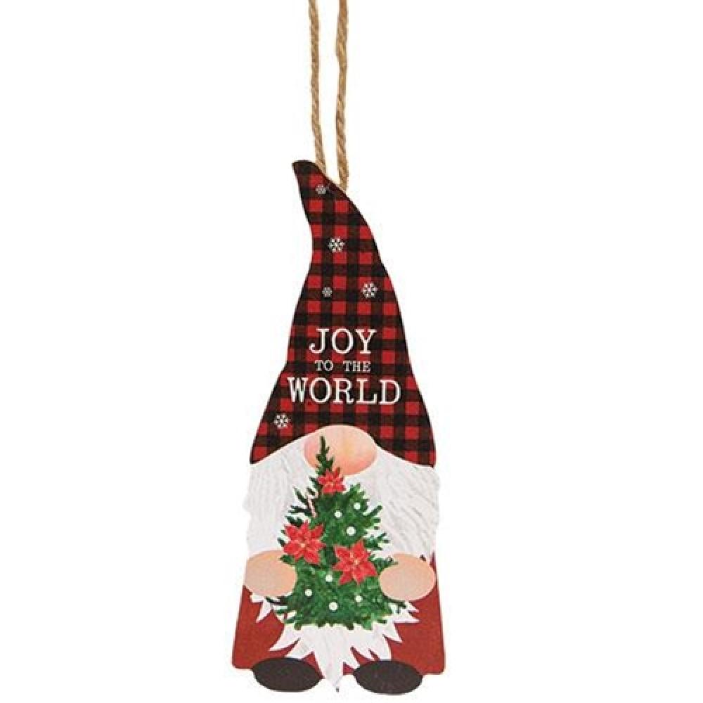 Joy to the World Gnome with Tree Wooden Christmas Ornament - Perfect for Holiday Decor, Gift Giving & Festive Home Decorations