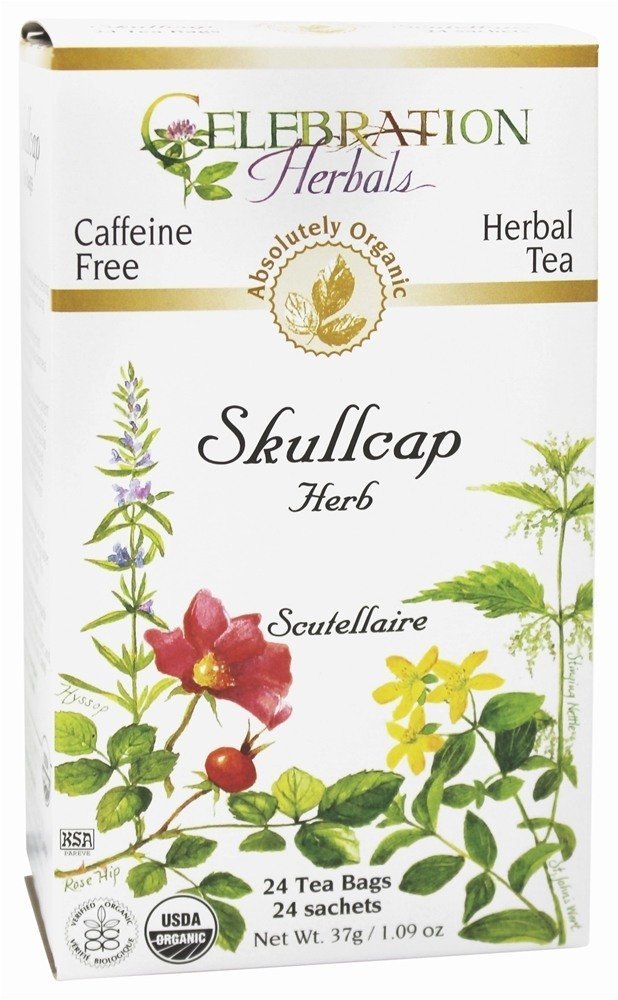Organic Skullcap Herbal Tea by Celebration Herbals - 24 Tea Bags for Relaxation & Stress Relief - Perfect for Evening, Meditation & Wellness Routines