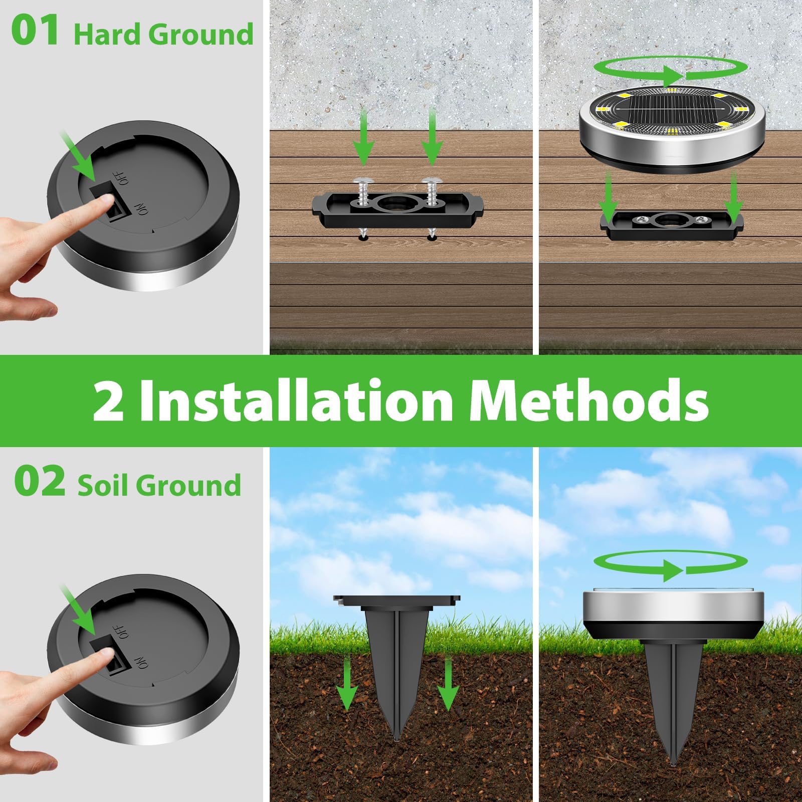 18 Pack Solar Ground Lights Outdoor - 8 LED Waterproof Flat Solar Pathway Lights for Yard, Garden, Walkway, Deck, Patio, Landscape, Lawn & Driveway (Cool White) | Perfect for Nighttime Safety & Outdoor Decor