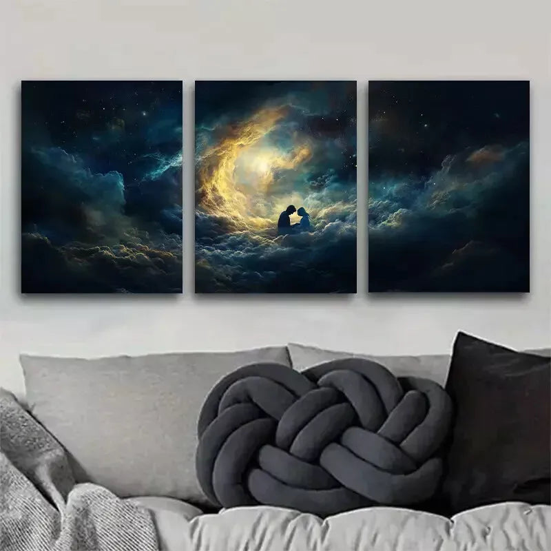 3pcs Romantic Lovers Clouds Dreamy Starry Night Art Set - Framed Canvas Wall Decor 50x70cm - High Quality Print - 100% Australian Made - Ready to Hang - Perfect for Bedroom, Living Room & Wedding Gift