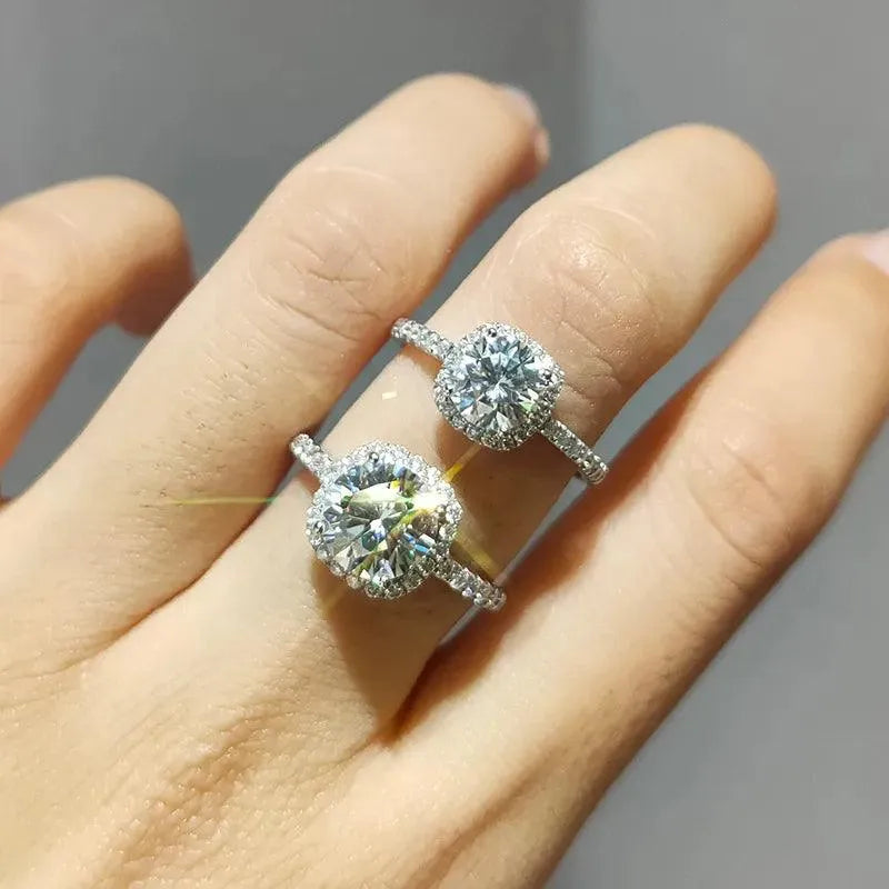 1CT 2CT 3CT Moissanite Engagement Ring for Women - 925 Sterling Silver Square & Round Cut Wedding Band, Anniversary Jewelry Gift | Perfect for Proposals, Bridal Sets & Special Occasions