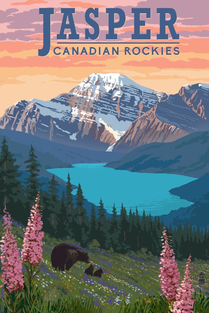 Jasper Canada Bear and Spring Flowers 16x24 Gallery Quality Metal Wall Art - Premium Aluminum Home Decor for Living Room, Bedroom & Office