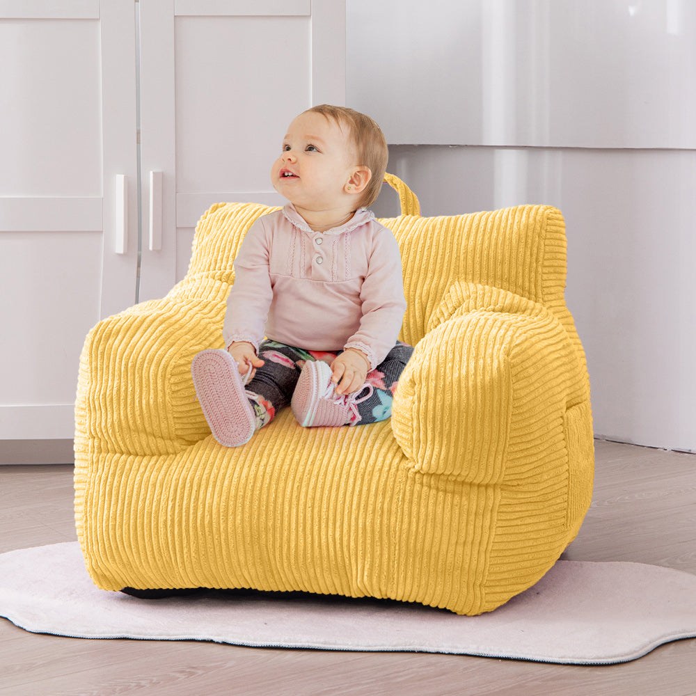 MAXYOYO Kids Bean Bag Chair - Soft Corduroy Bean Bag Couch with Armrests for Children's Room, Nursery & Playroom (Light Yellow) - Perfect for Reading, Gaming & Relaxing