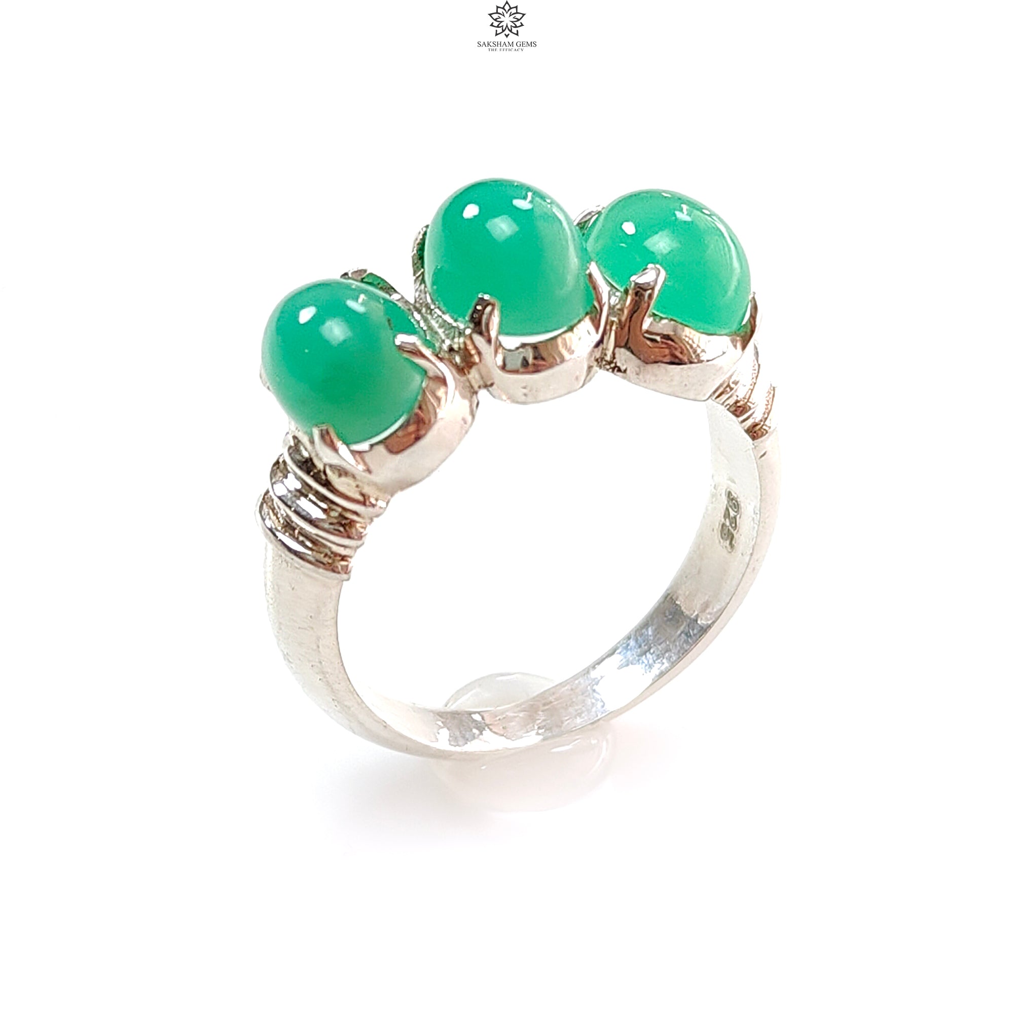 Natural Green Chrysoprase Cabochon Ring - 5.22g Oval Untreated Gemstone in 925 Sterling Silver Prong Setting (Size 8 US) | Elegant Jewelry for Women, Perfect for Everyday Wear, Gifts & Special Occasions