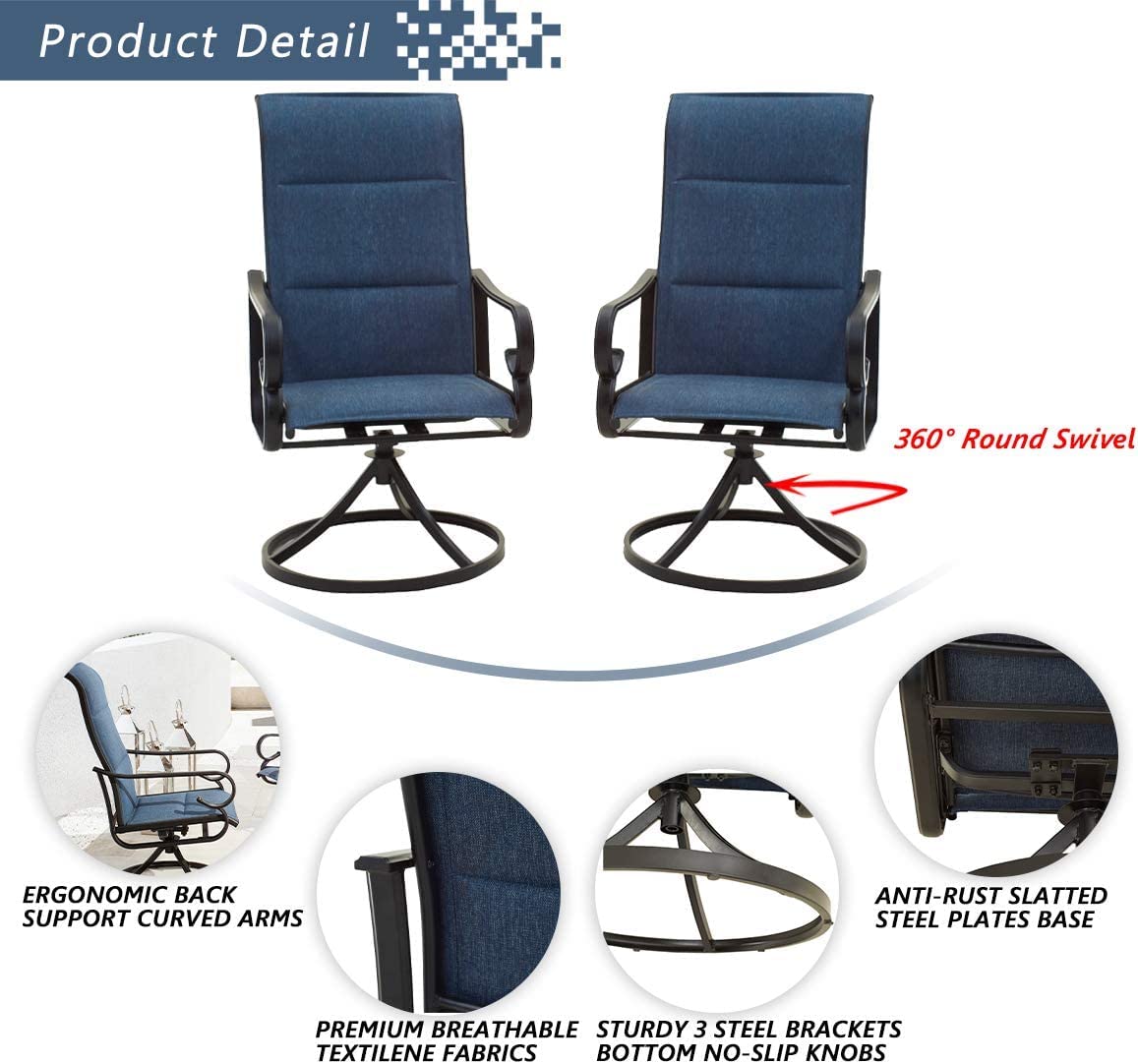 Festival Depot 8-Piece Patio Swivel Armchair Set - Outdoor Dining Chairs for Bistro, Deck & Garden (Blue) - Perfect for Backyard BBQs, Poolside Relaxation & Outdoor Entertaining