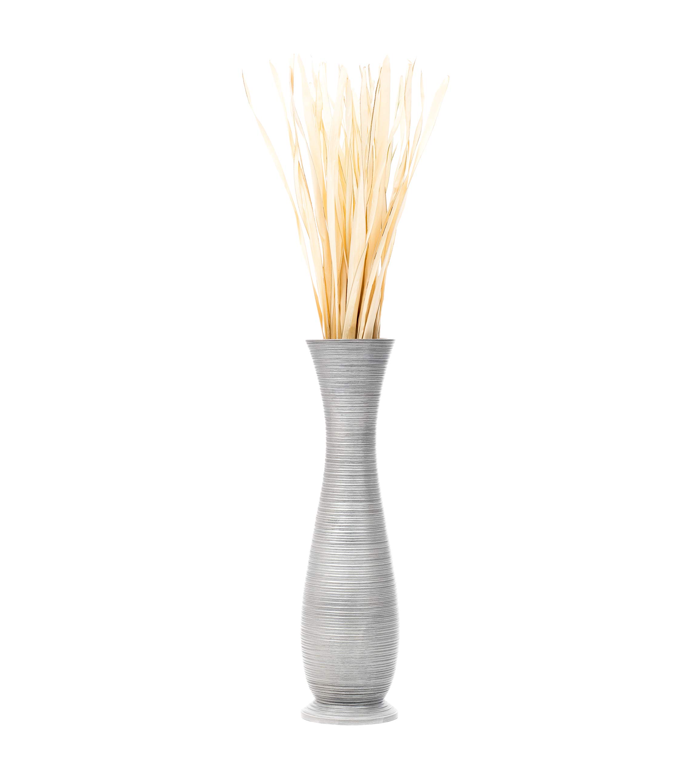 Leewadee 28 Inch Large Silver Floor Vase - Farmhouse Decor Wooden Flower Vase for Fake Plants, Pampas Grass & Home Decor | Perfect for Living Room, Bedroom & Entryway Decor