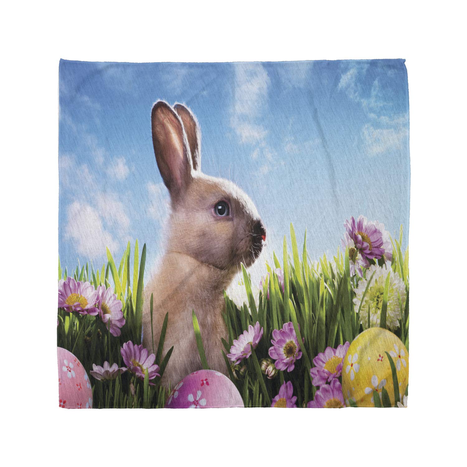 Ambesonne Easter Bandana - Bunny & Eggs Unisex Scarf for Spring Outings
