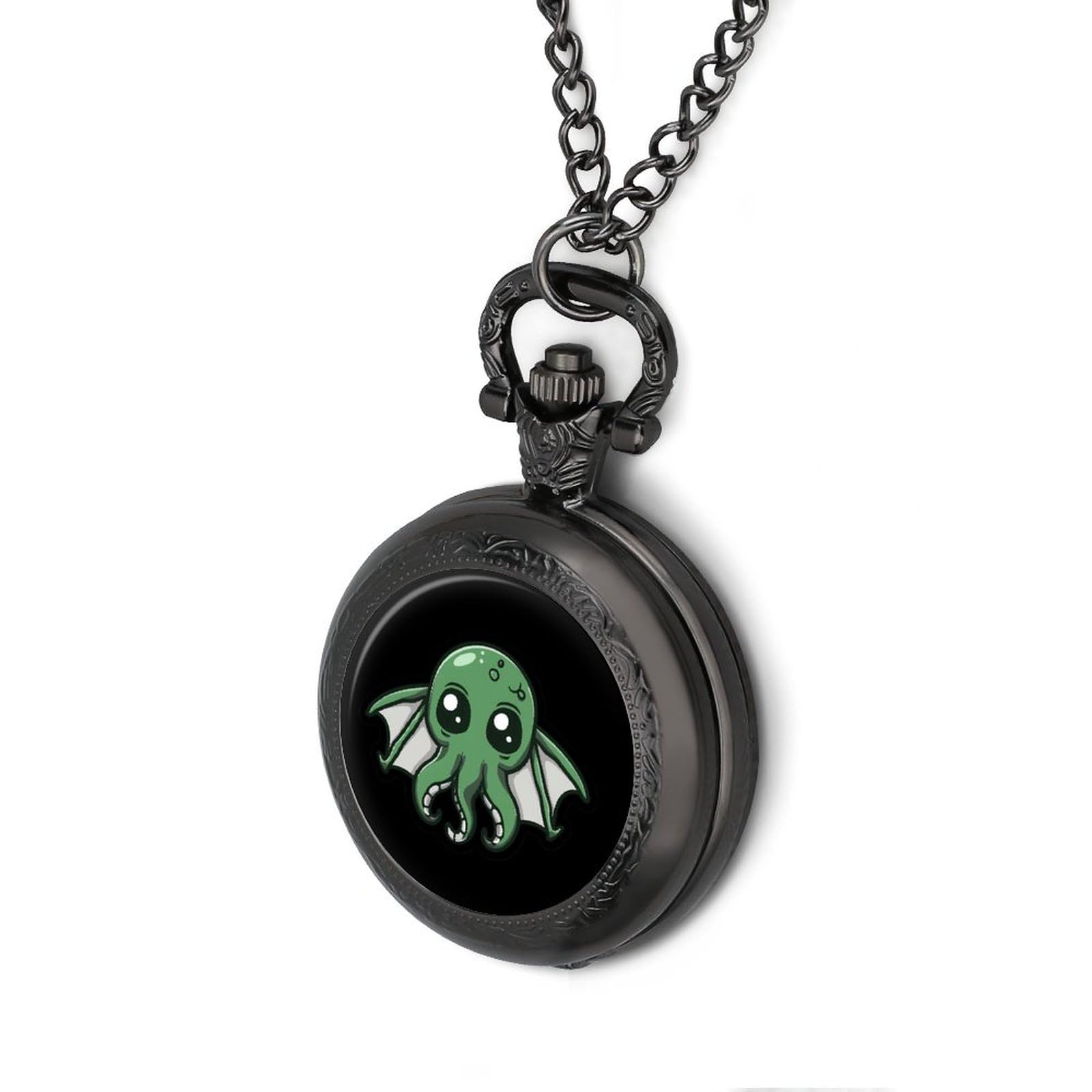 Vintage Cthulhu Pocket Watch with Numerals Scale - Quartz Movement Necklace Pendant & Chain - Perfect for Steampunk Cosplay, Gothic Fashion, and Unique Gift Giving