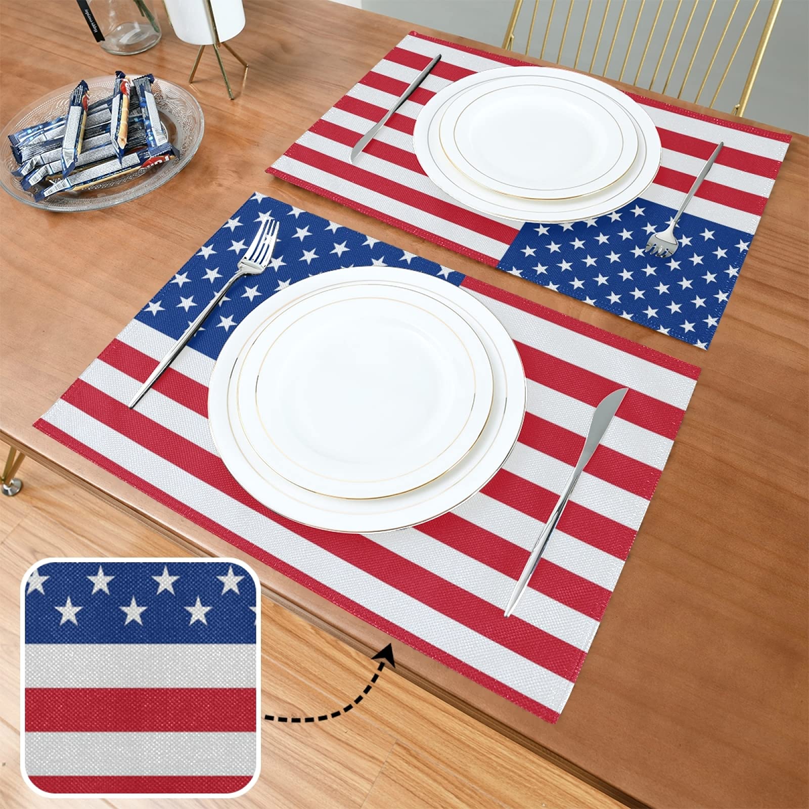 6-Pack American Flag Placemats for Dining Table - 12