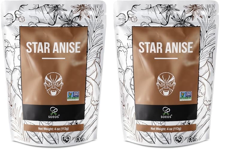 Premium Whole Chinese Star Anise Pods (Anis Estrella) - 4 oz Pack of 2 | Dried Star Anise Seeds for Baking, Tea & Asian Cooking | Natural Spice for Pho, Mulled Wine & Holiday Recipes