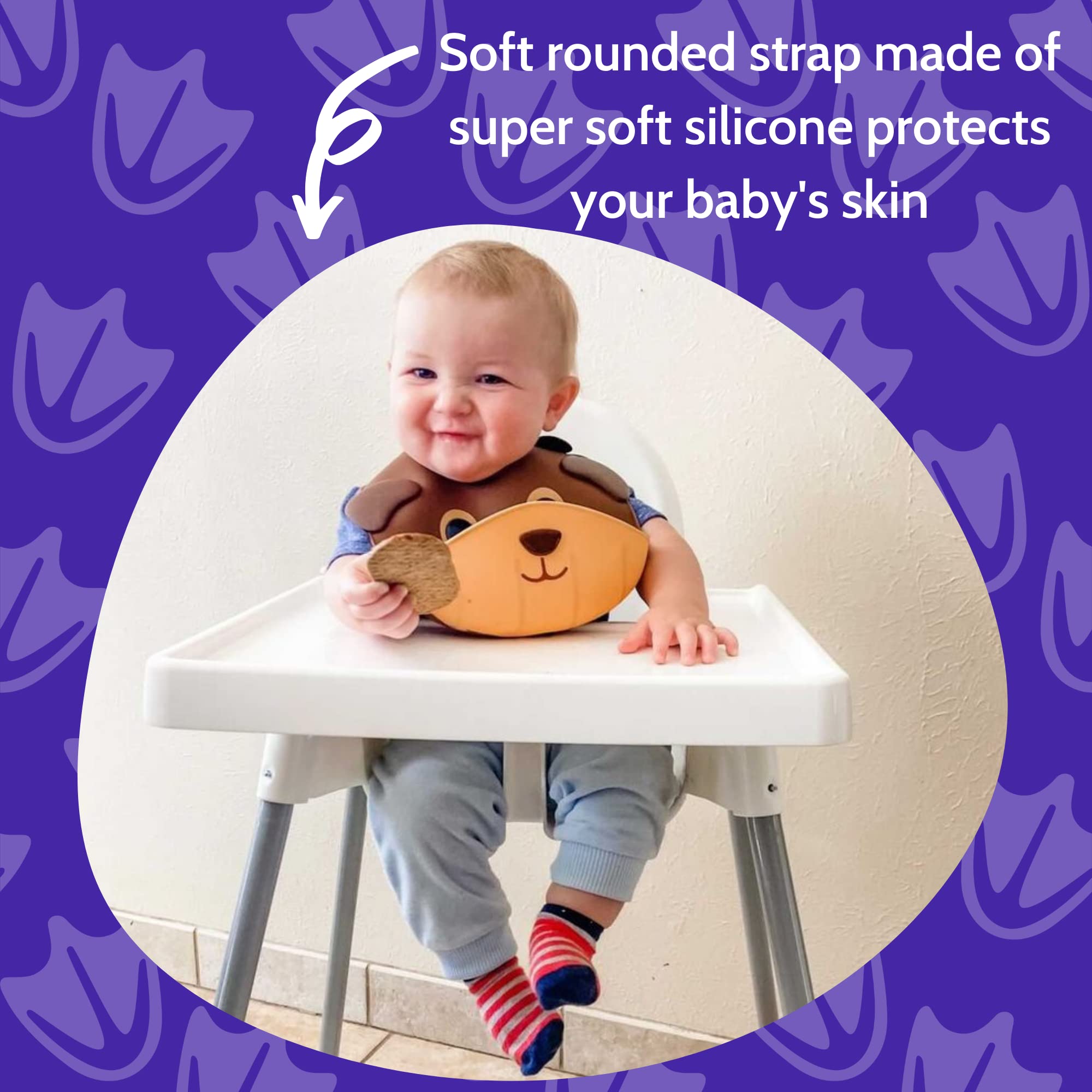 Silly Goose 2-Pack Waterproof Silicone Baby Bibs for Infants & Toddlers - Adjustable, Soft, Extra Wide Food Catcher Pocket (Hippo + Bear) - Perfect for Messy Mealtime, Feeding, and Dining Out