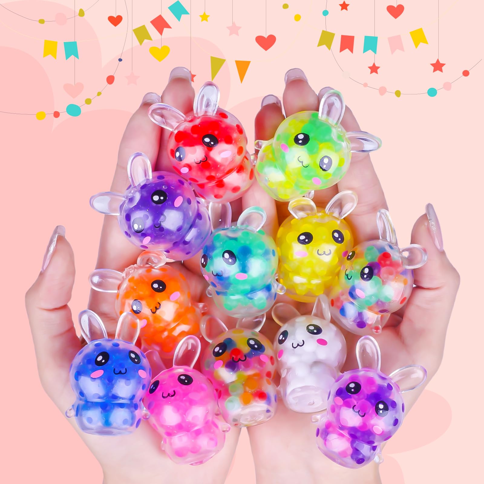 12 Pack Easter Bunny Squeeze Stress Balls - Mini Squishy Fidget Toys for Kids, Boys & Girls - Easter Basket Stuffers, Egg Fillers, Party Favors - Perfect for Stress Relief, Classroom Rewards & Easter Gifts