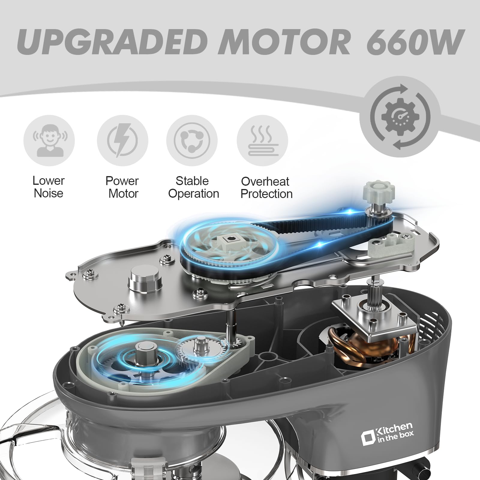 6.5QT 660W Stand Mixer - 6-Speed Tilt-Head Electric Kitchen Mixer with Dough Hook, Wire Whip & Beater | Dishwasher Safe | Perfect for Baking, Cooking & Mixing Dough (Grey)