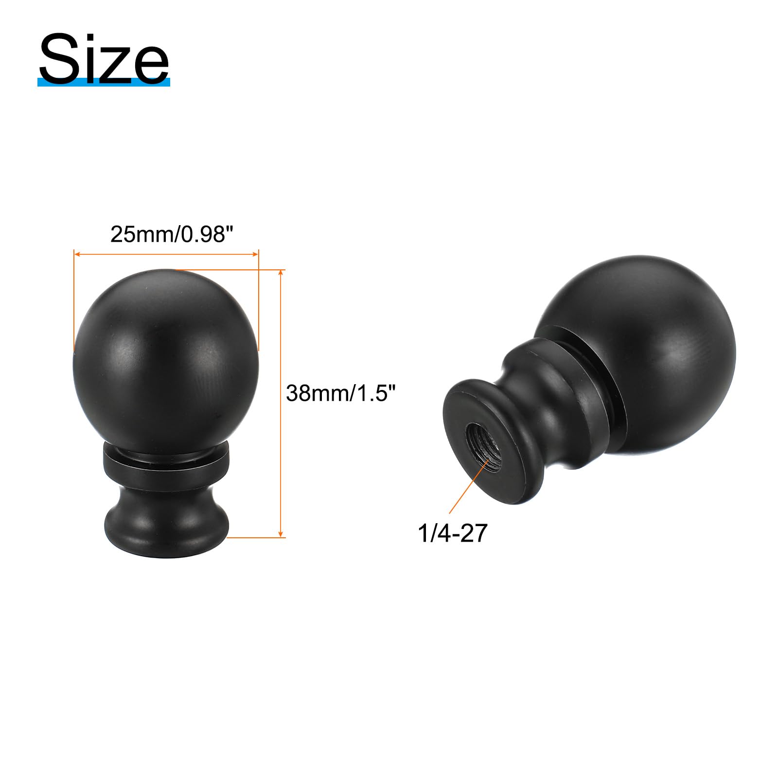 PATIKIL 1.5 Inch Tall Black Aluminum Lamp Finials - 2 Pack Lamp Shade Screw Holder with 1/4-27 Thread - Decorative Finial Caps for Table Lamps & Floor Lamps - Perfect for Living Room, Bedroom, and Office Lighting Decor