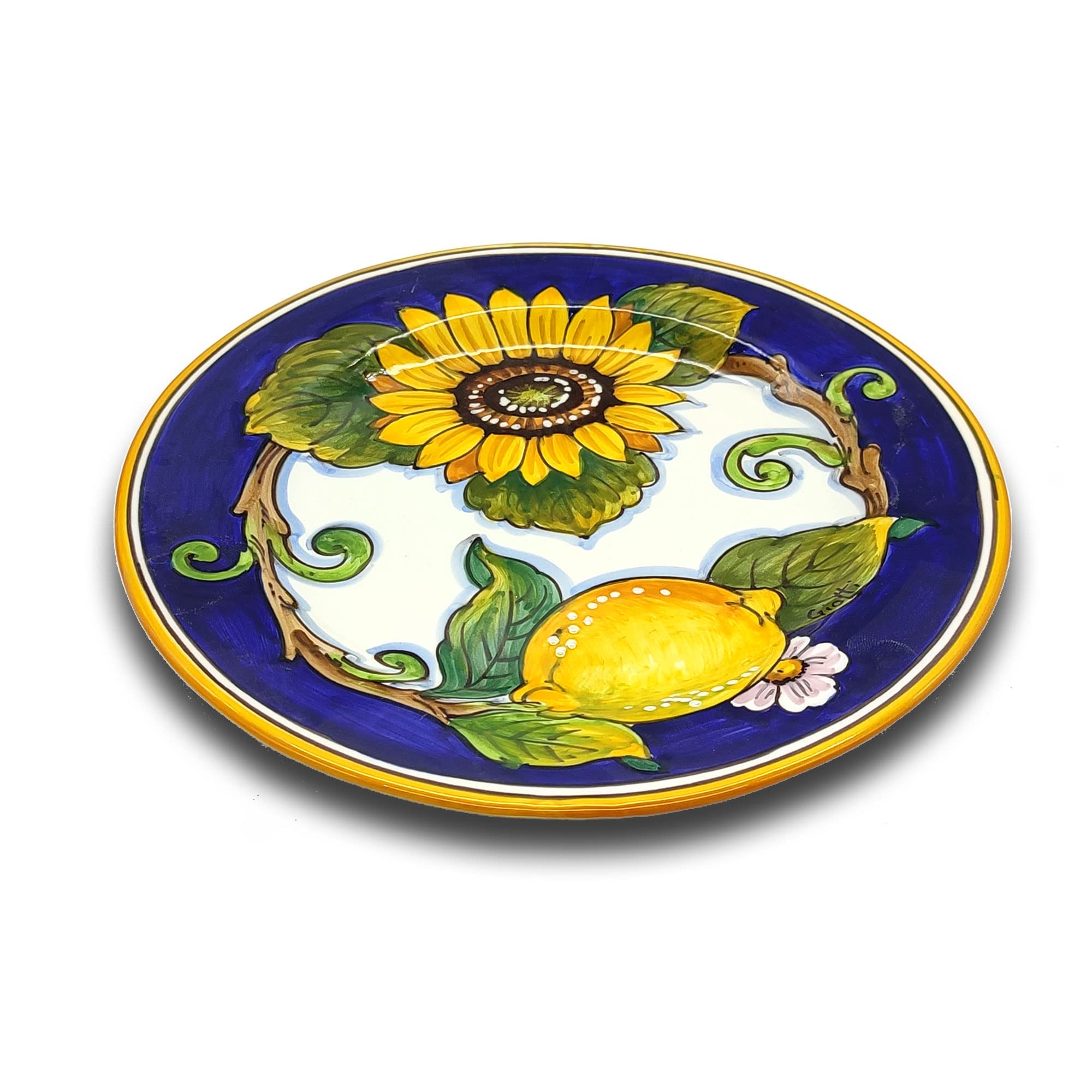 Italian Ceramic Dinnerware Set for 4 - Hand Painted Tuscan Pottery Plates & Small Dishes - Lemons & Sunflowers Design - Made in Italy - Perfect for Home Decor, Kitchen Use & Salad Serving